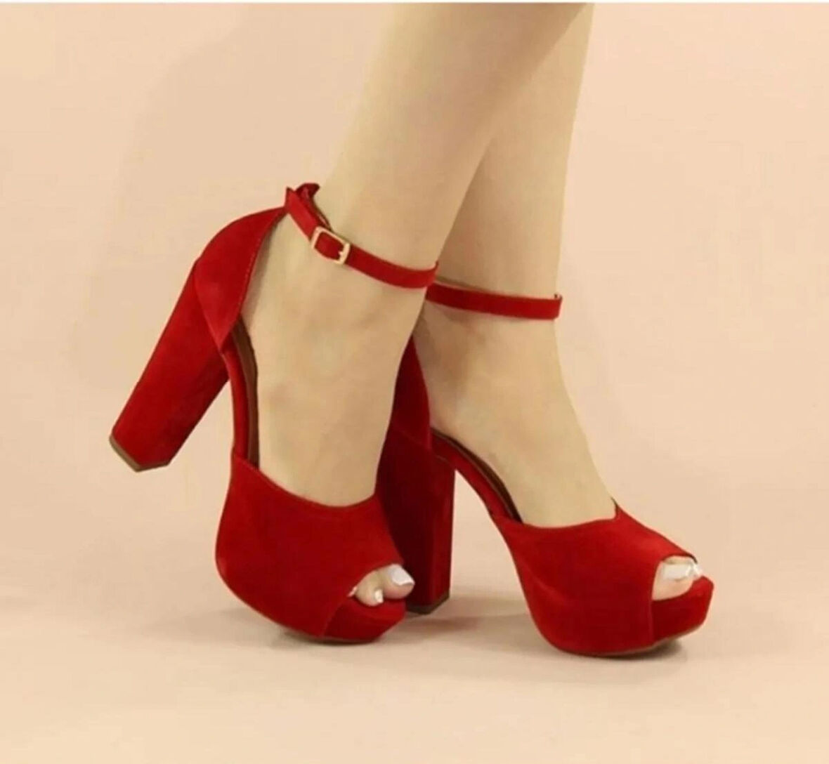 KADIN ABİYE KIRMIZI SÜET BİLEKDEN BAĞLAMALI PLATFORM AYAKKABI
