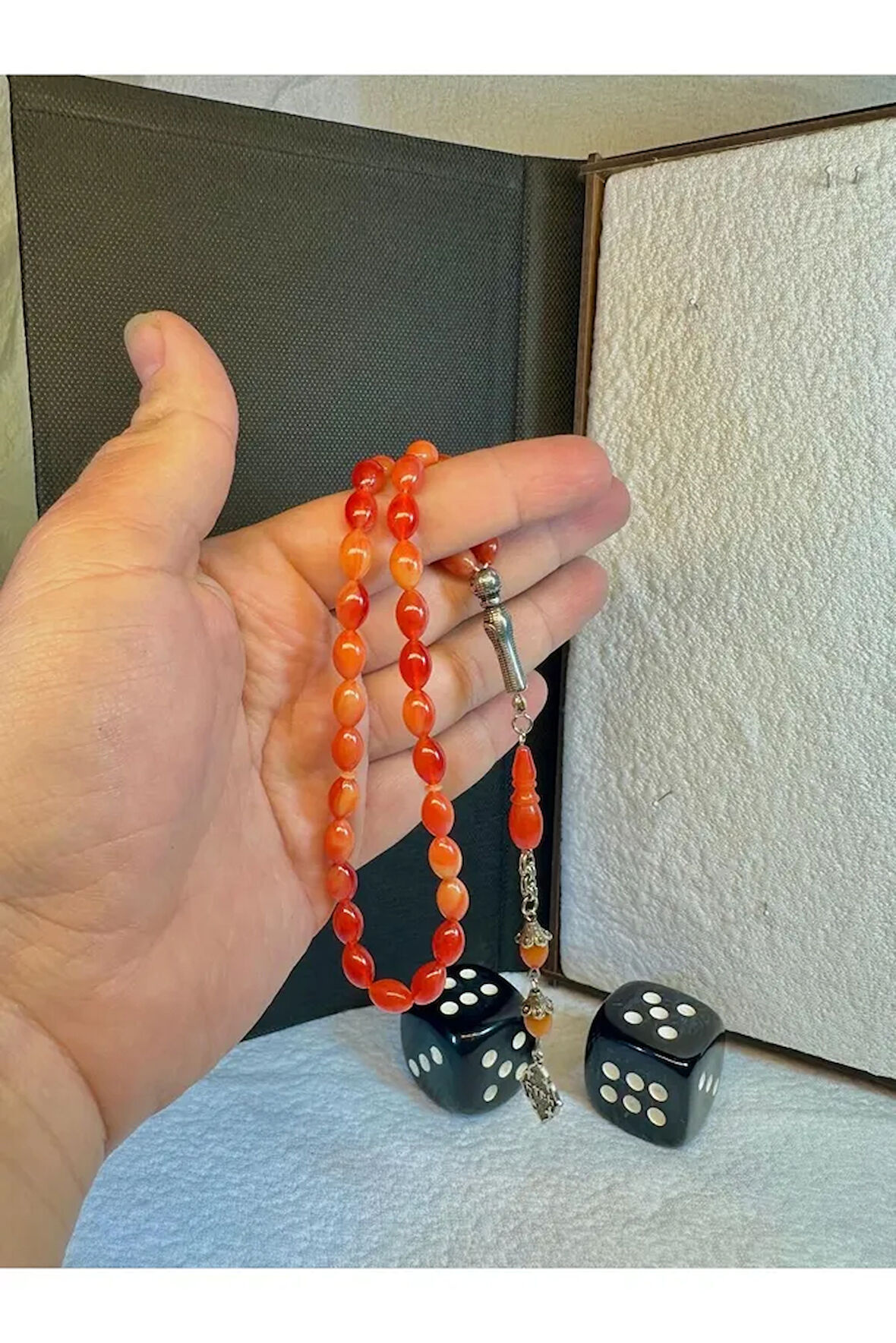 Toz Kehribar Tesbih Açık Kırmızı Renk T-42