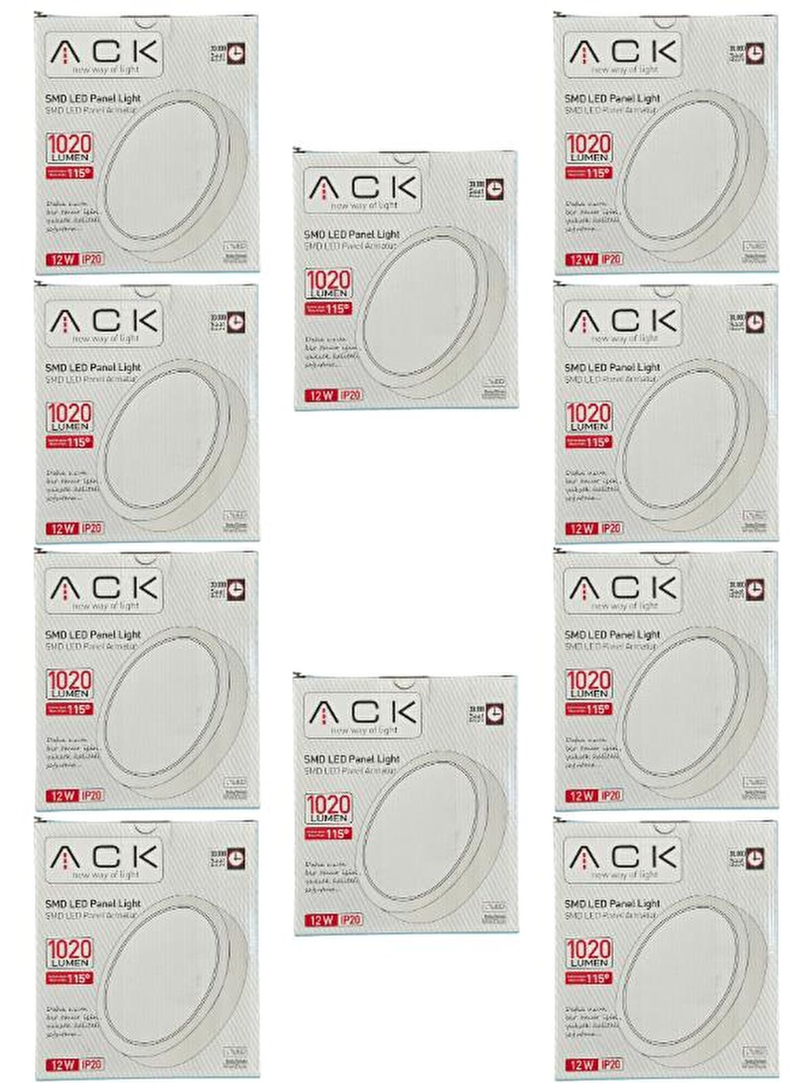 Ack 12W 6500K (Beyaz Işık) Sıva Üstü Led Armatür (10 Adet)