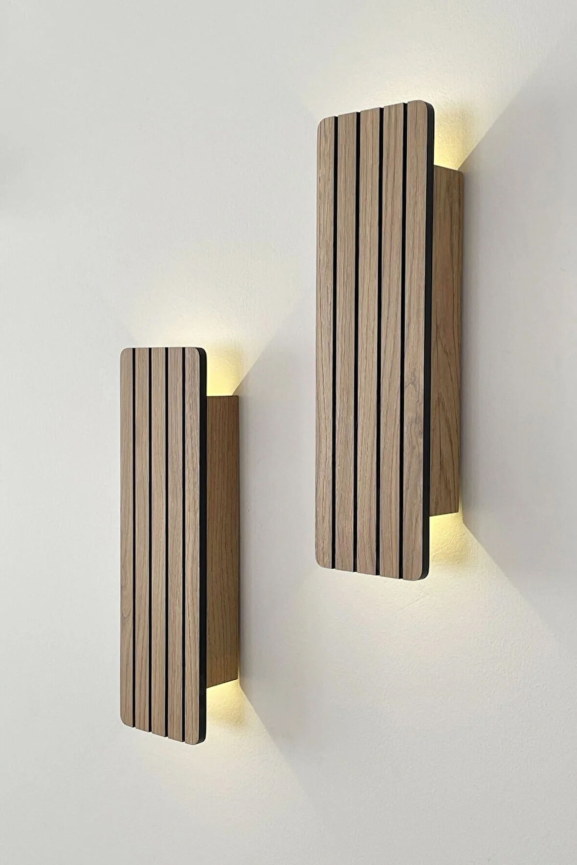 2 Adet Ahşap Pilli Dekoratif Duvar Aydınlatması Aplik Gece Lambası (AÇIK MEŞE - GÜNIŞIĞI)