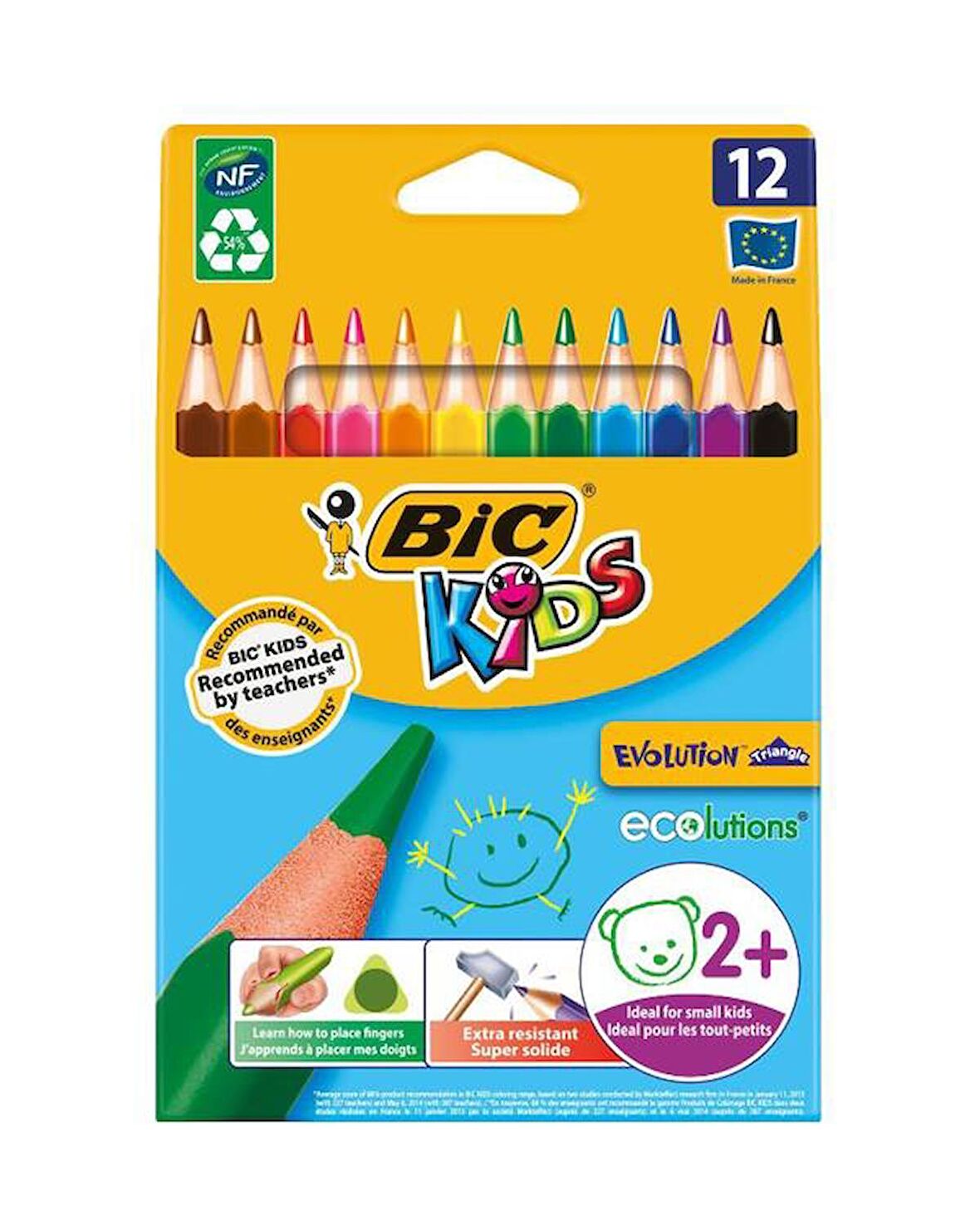 Bic Kids Evolution Jumbo Üçgen Kuru Boya Seti 12 Renk