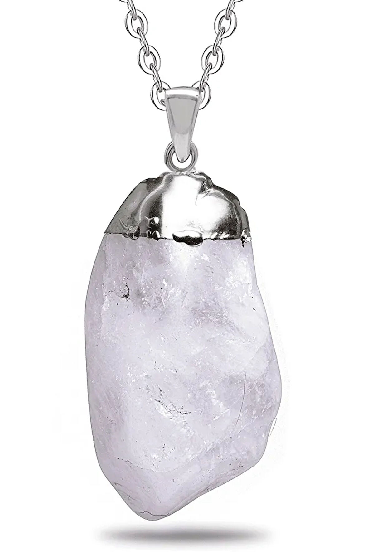 Sertifikalı Ham Işlenmemiş Doğal Beyaz Kuvars Taşı Kolye