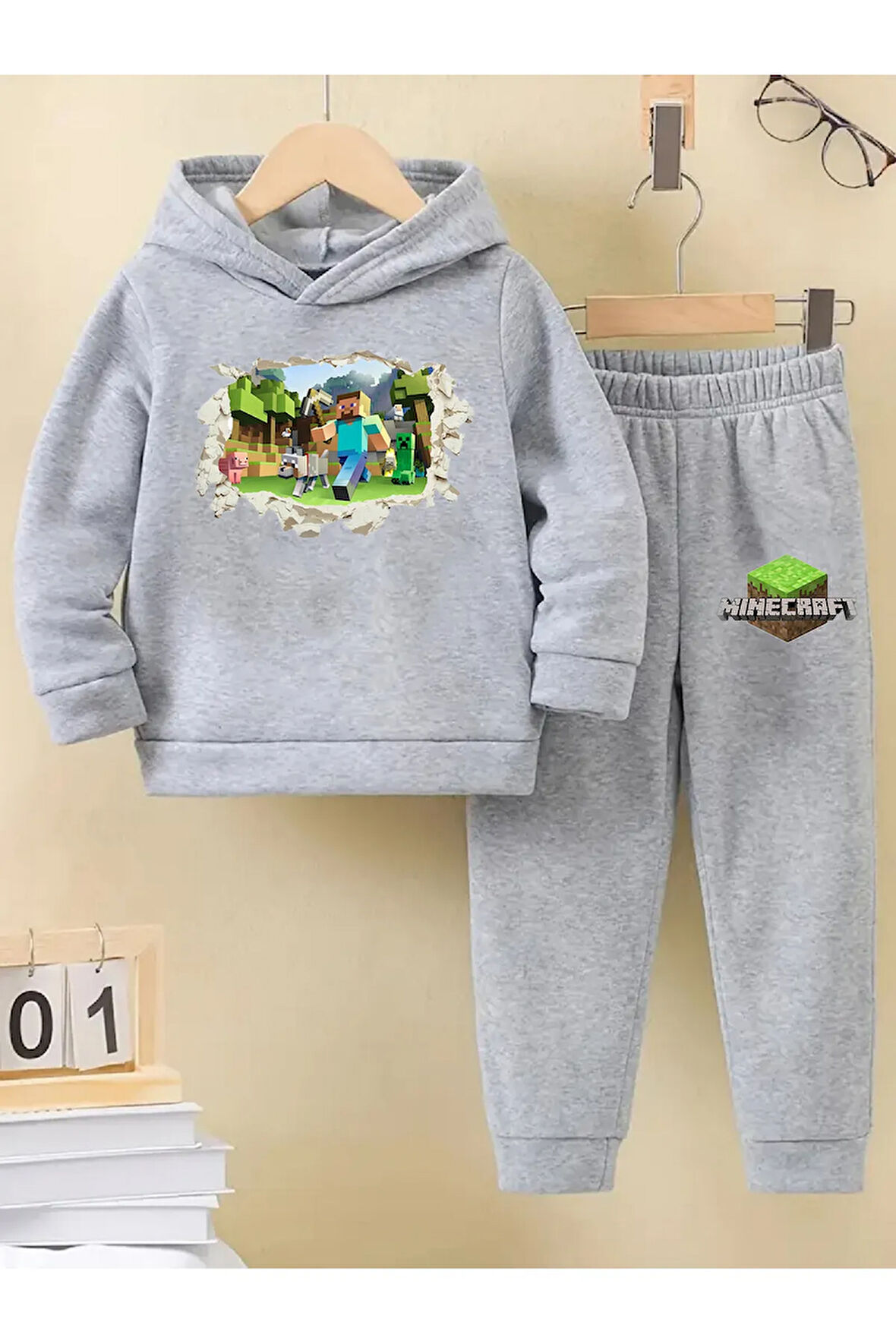 Kışlık Kız Erkek Çocuk Eşofman Takımı 5 6 7 8 9 10 11 12 yaş Unisex Minecraft