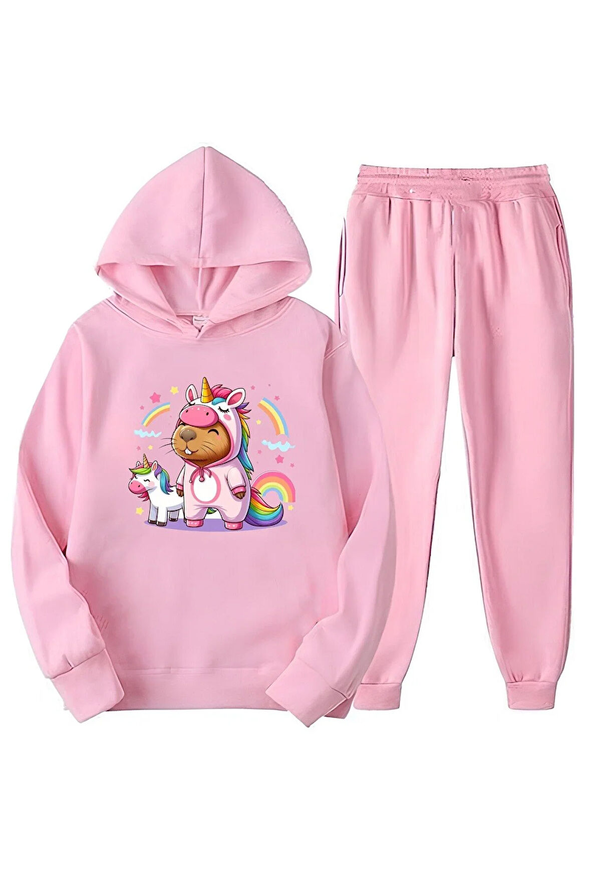 Kışlık Kız Çocuk Eşofman Takımı 5 6 7 8 9 10 11 12 yaş Lincorne Capybara Kapibara