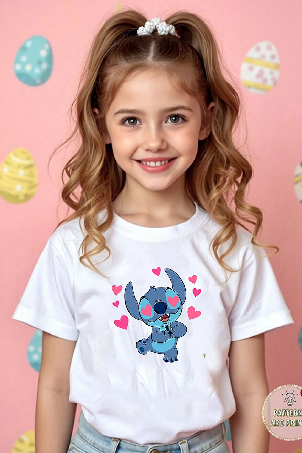 Pamuk Penye Kız Çocuk Baskılı Tshirt 5 6 7 8 9 10 11 12 13 14 yaş Lilo Stitch
