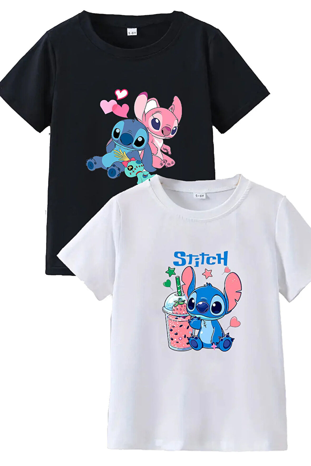 2li Kaliteli Pamuk Penye Kız Çocuk Baskılı Tshirt 5 6 7 8 9 10 11 12 13 14 yaş Lilo