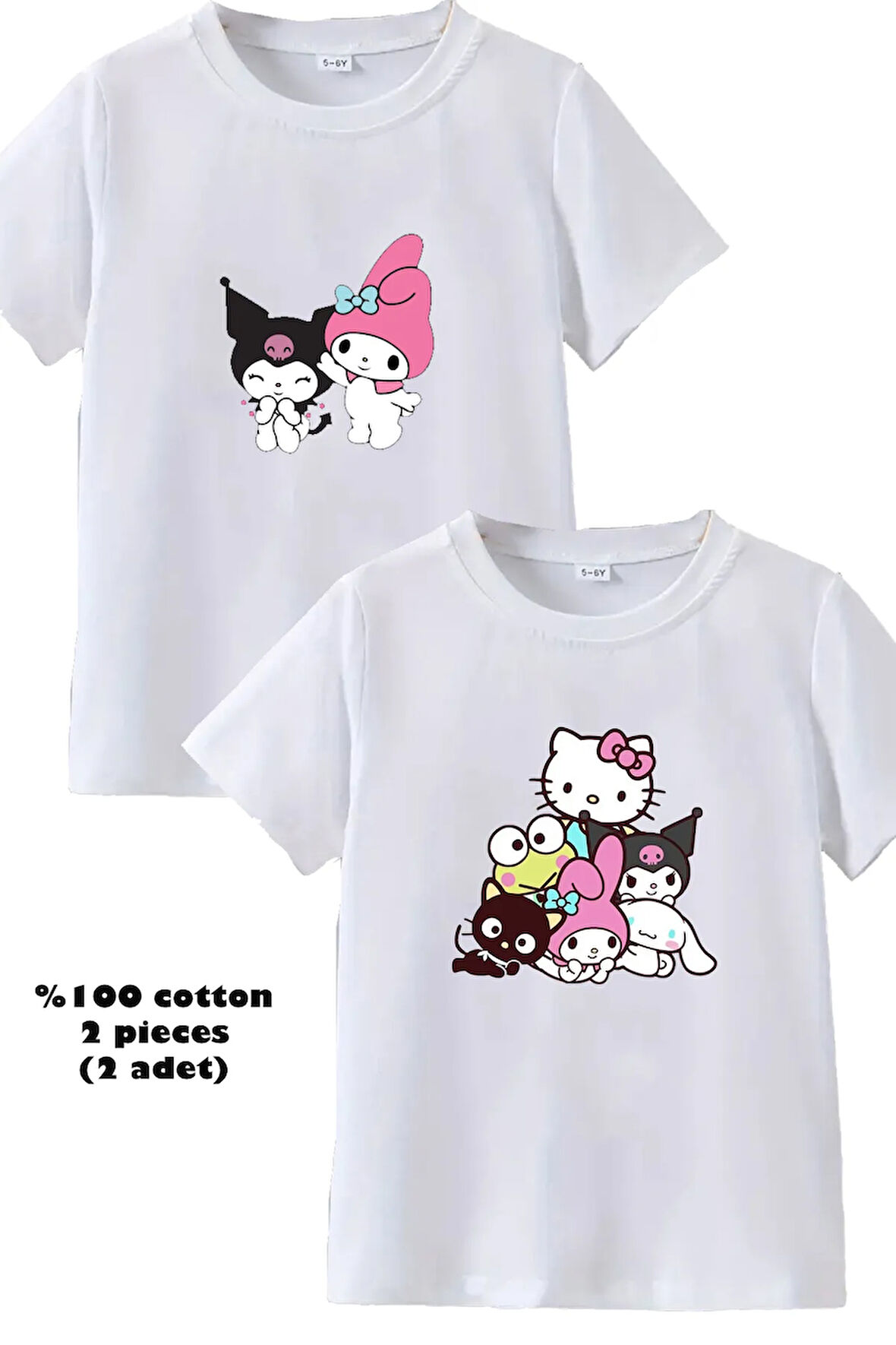 2li Kaliteli Pamuk Penye Kız Çocuk Baskılı Tshirt Tişört 5 6 7 8 9 10 11 12 13 14 yaş Kuromi Hellokitty