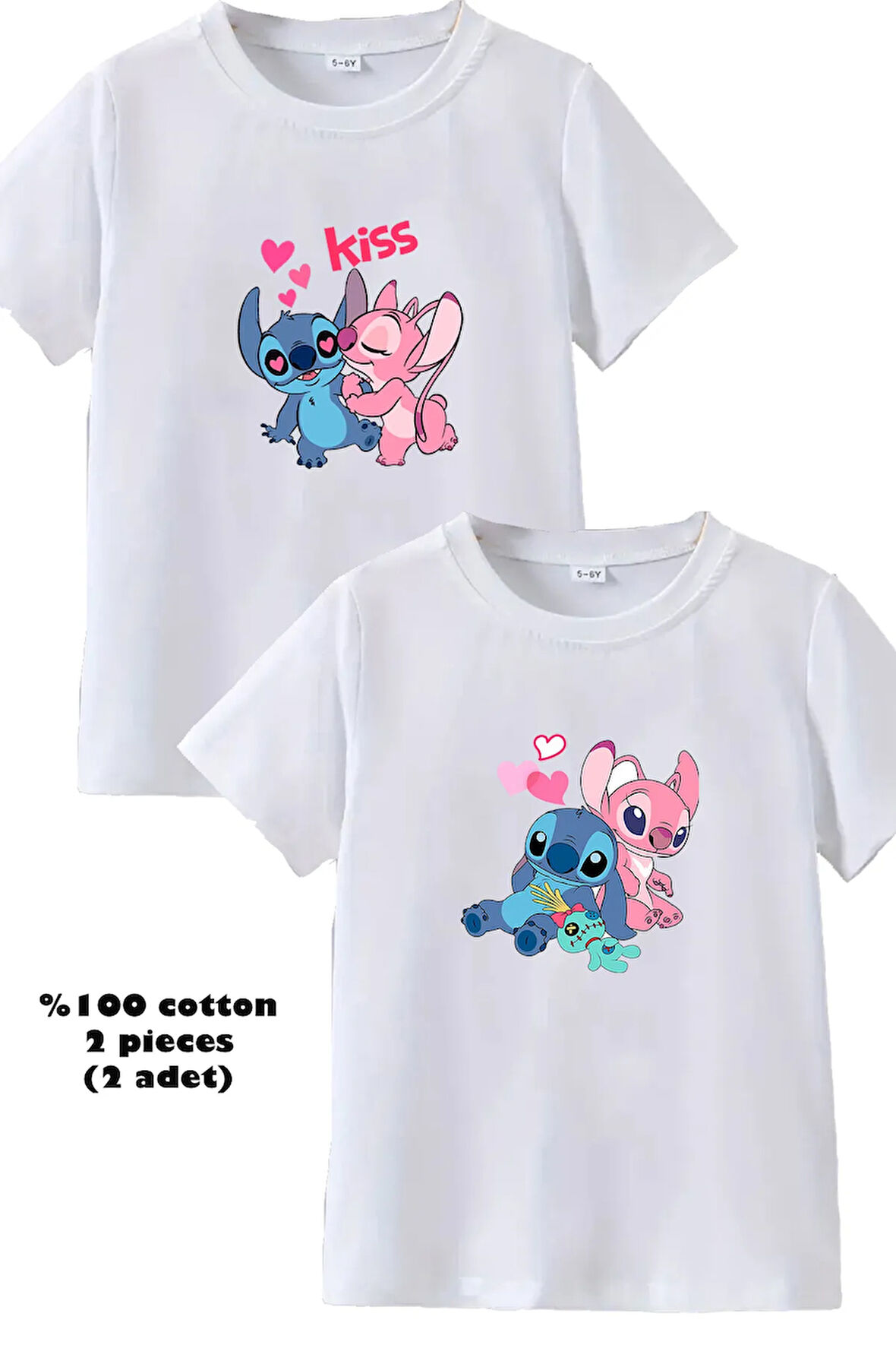 2li Kaliteli Pamuk Penye Kız Çocuk Baskılı Tshirt 5 6 7 8 9 10 11 12 13 14 yaş Lilo Kuromi Hello