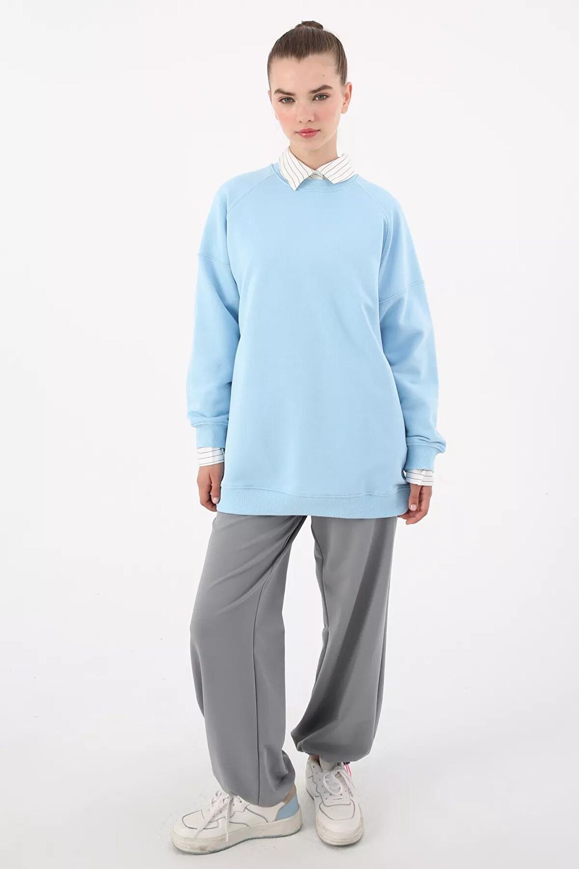 Açık Mavi 3 İplik Oversize Basic Sweatshirt