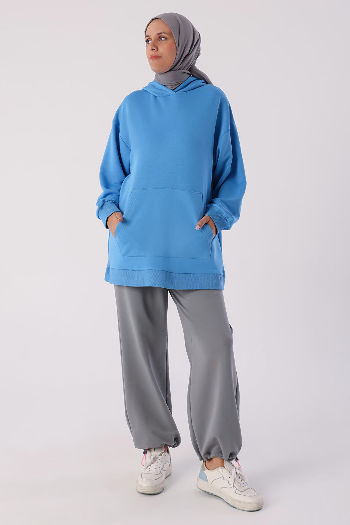 Mavi Kanguru Cepli Oversize Sweatshirt