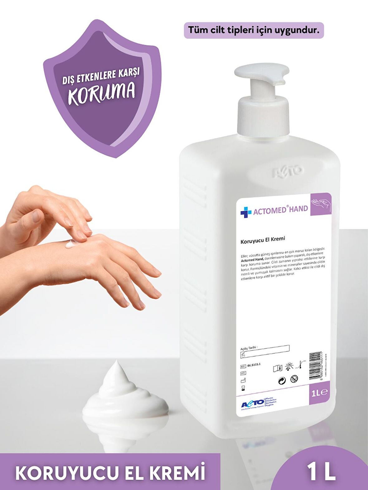 ACTOMED® HAND 1 lt | Koruyucu El Kremi | Dış Etkenlere Karşı Koruma