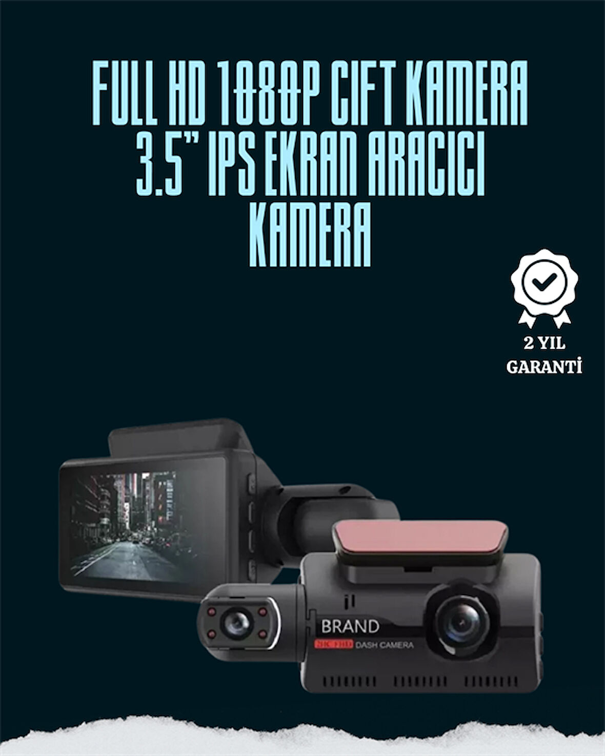 Gece Görüşlü 1080P Çift Lens Dashcam – Park Modu ve Gelişmiş Hareket Sensörü