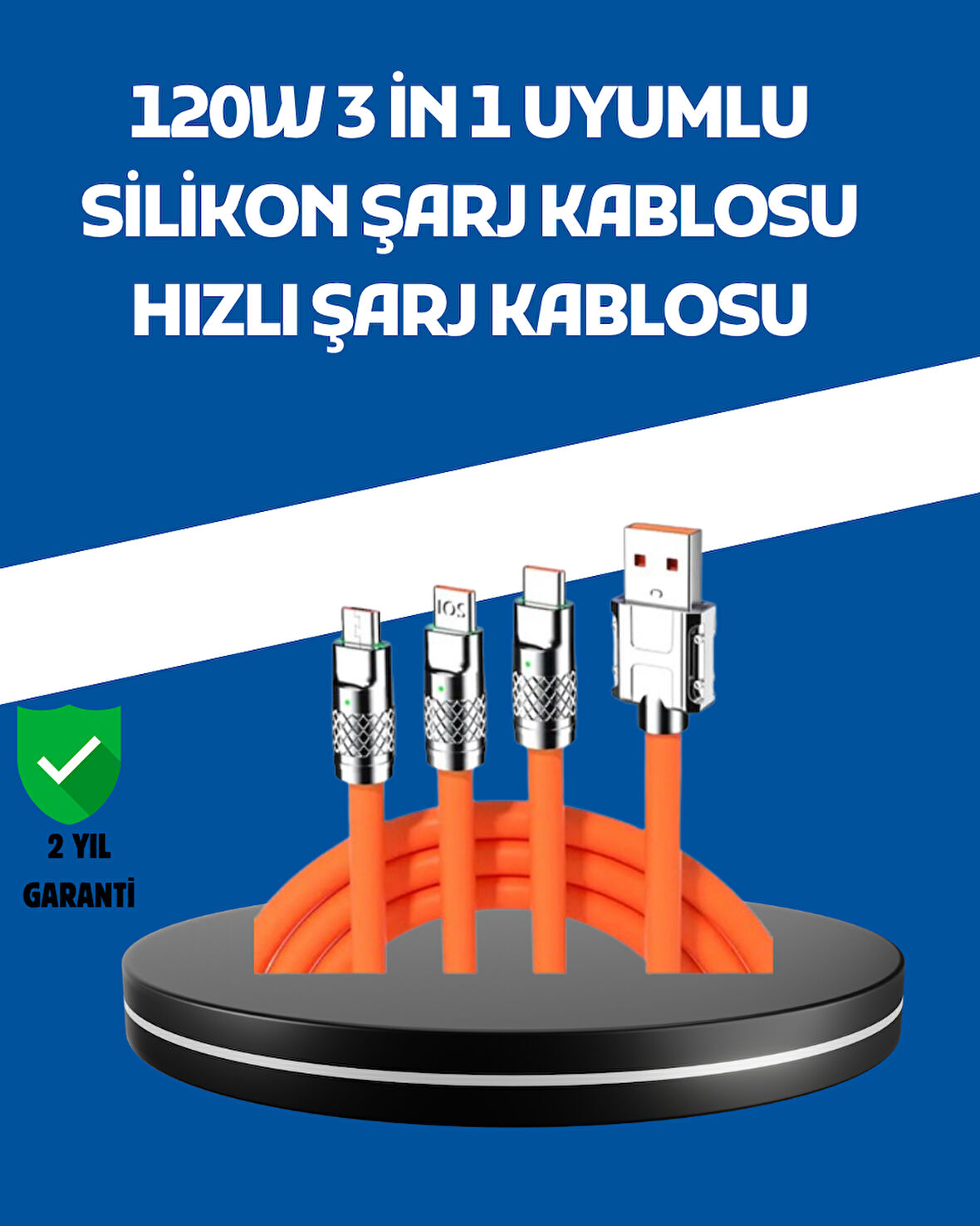 Çinko Alaşımlı Uçlu 120?W Şarj Kablosu – Dolaşmaya Dayanıklı 1,2?m USB Kablo