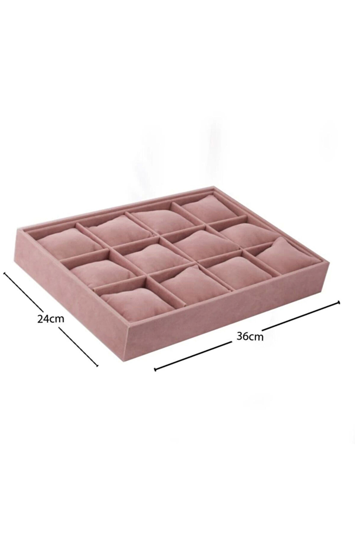 Yerli Üretim Tokyo Model Süet Kumaş Pembe 34/24 Cm Yastıklı Çekmece Içi Yastıklı Saat Ve Takı Kutusu