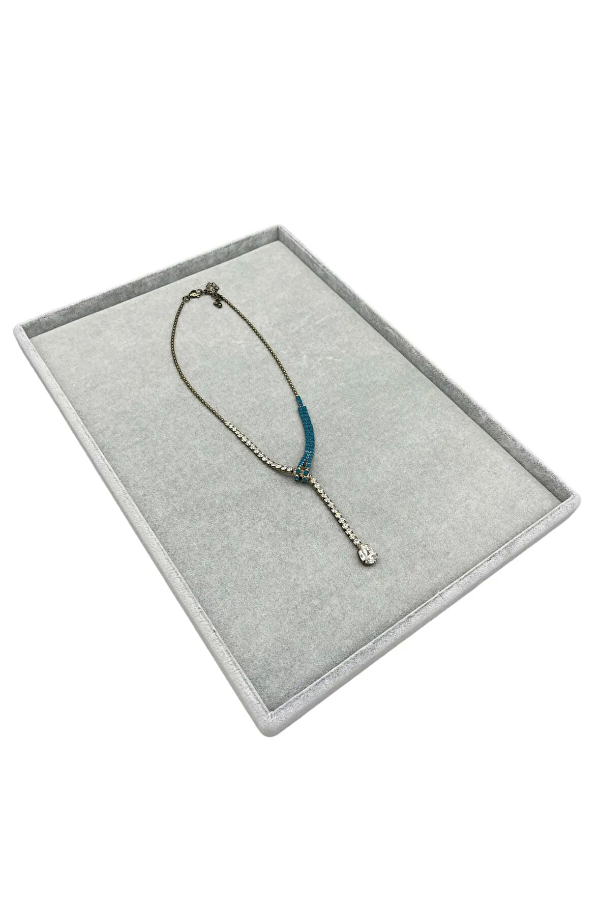 Yerli Üretim Süet Kumaş Gri Renk 34/24 Cm Takı Servis Sunum Tablası