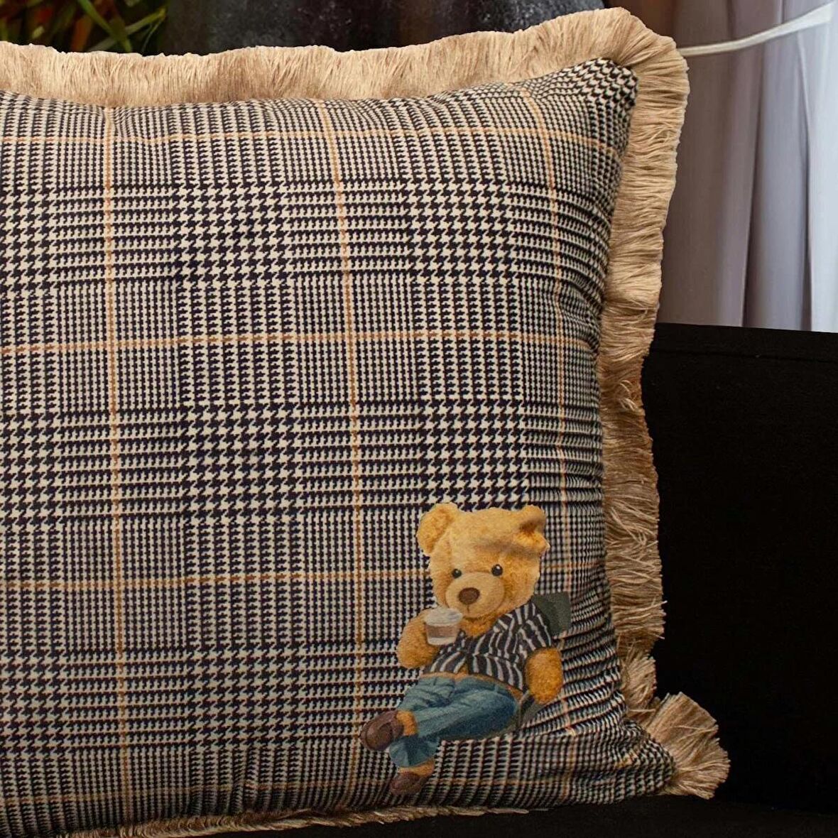 Adawall Kareli Picniker Teddy Dekoratif Kırlent