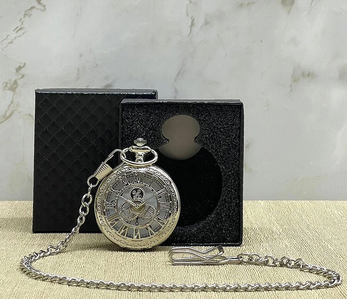 Özel Kutulu Gümüş Köstekli Saat Alk4672