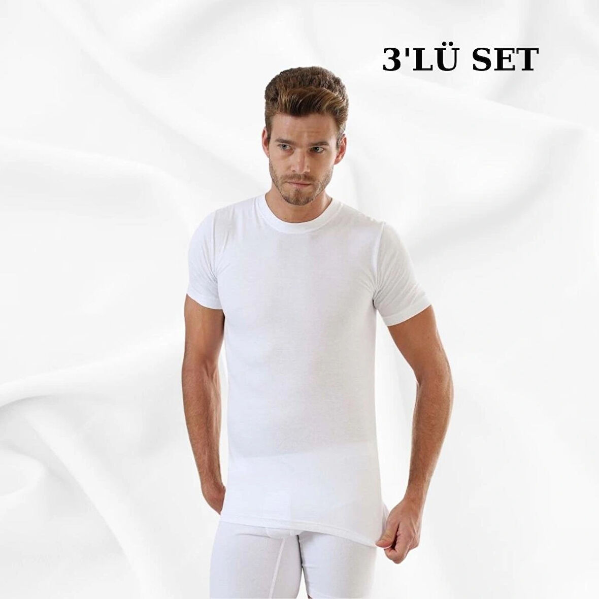 Erkek Basic Slim Fit %100 Pamuk 3'lü Sıfır Yaka Kısa Kollu Atlet