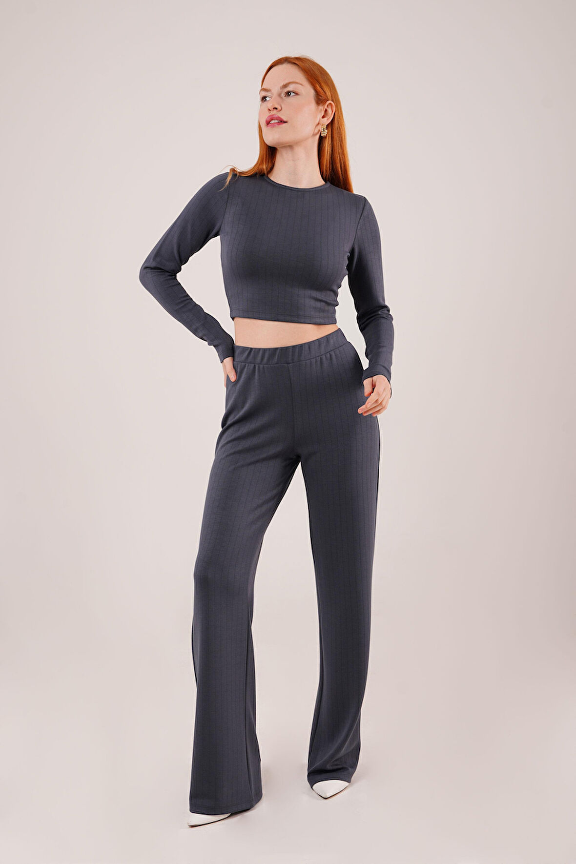 35 AVM Fitilli Bluz Ve Pantolon Antrasit İkili Takım