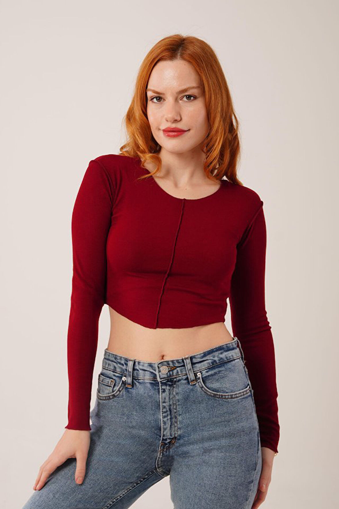 35 AVM Ters Dikişli Basic Bordo Body Bluz