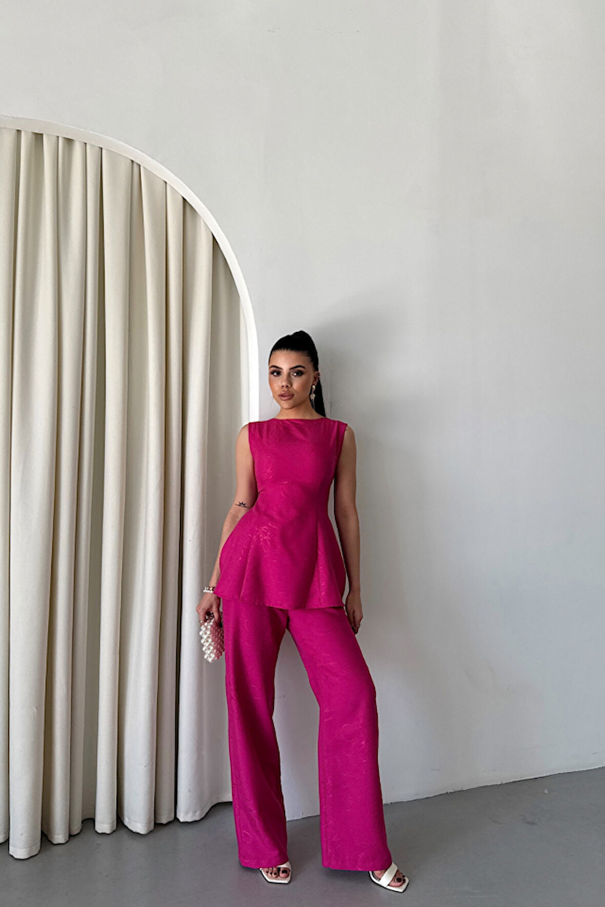 35 AVM JAKAR KETEN KOLSUZ BLUZ-PANTOLON TK - Fuşya
