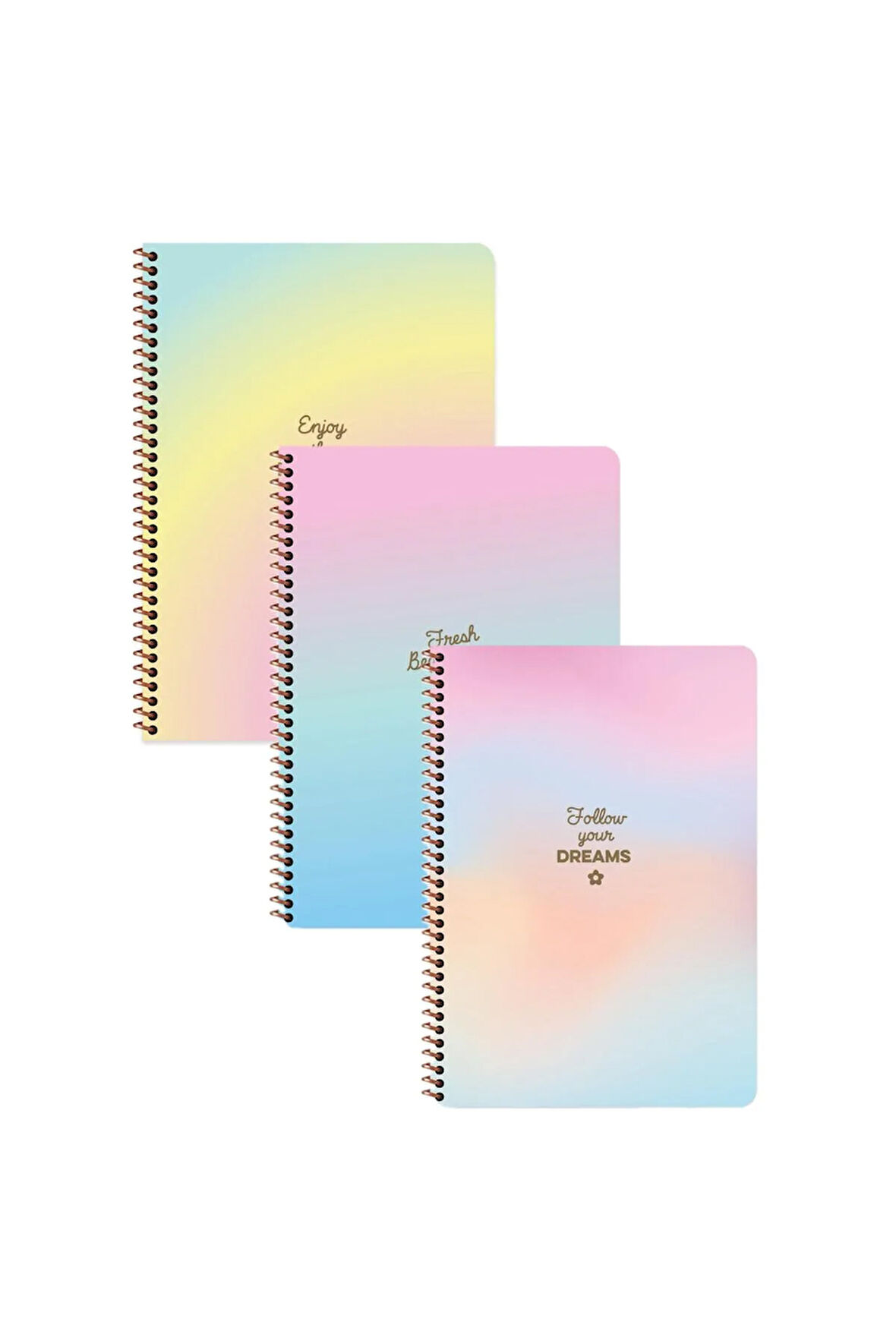 Keskin Color A4 Çizgili Spiralli Peri Tozu Defter Seti 3 Adet | 80 Yaprak