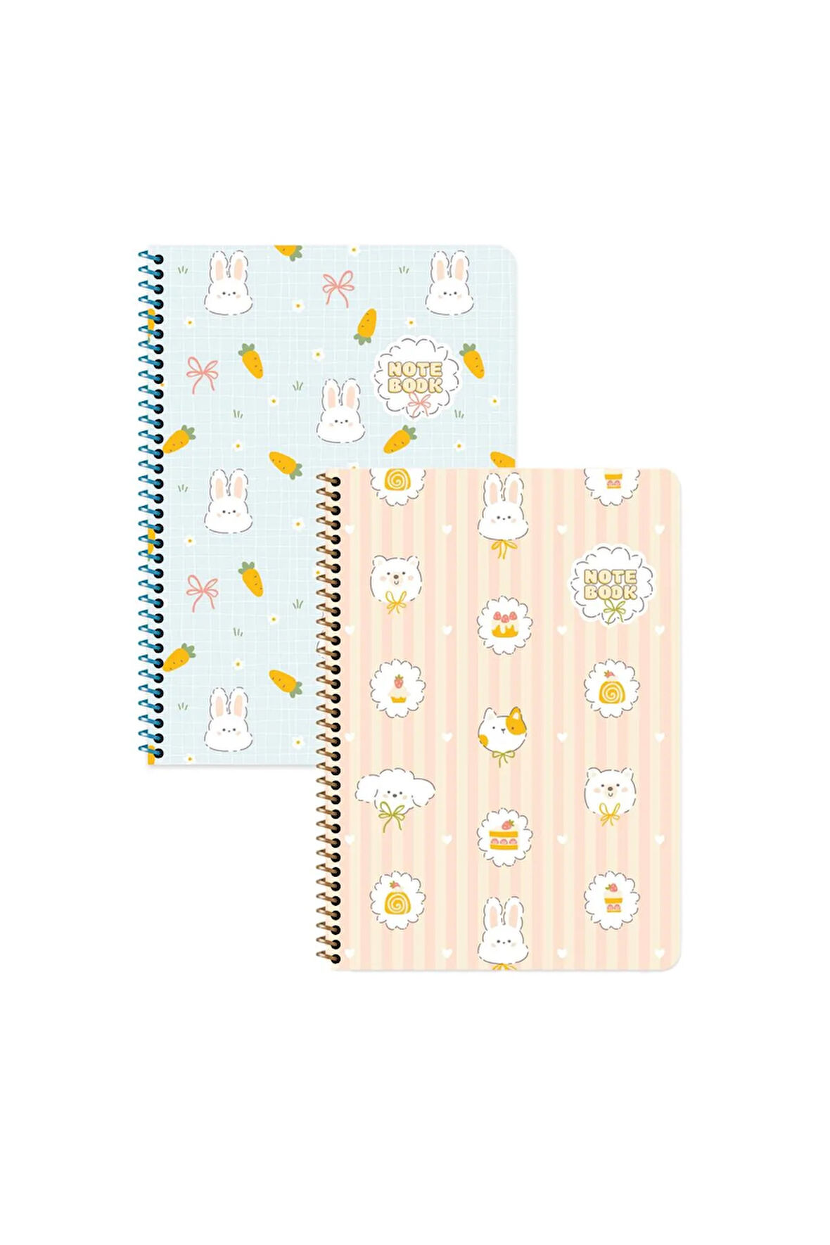 Keskin Color Kawaii Çizgili Stickerli Defter Seti 2 Adet | 16,5 x 22,5 cm | Spiralli – 80 Yaprak