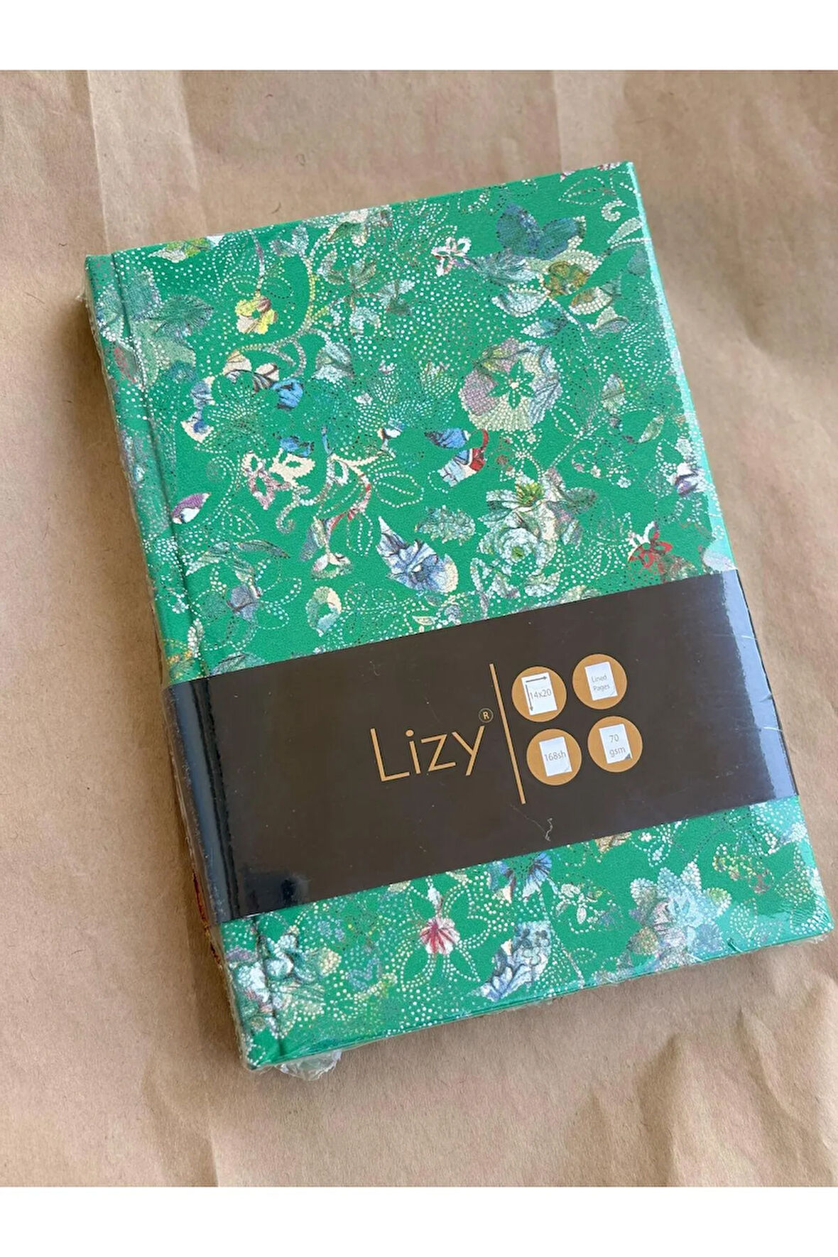 Atakids Lizy Deri Kapaklı Çiçek Desenli Çizgili Defter | 14x20 cm | 70 Yaprak | Sert Kapak |