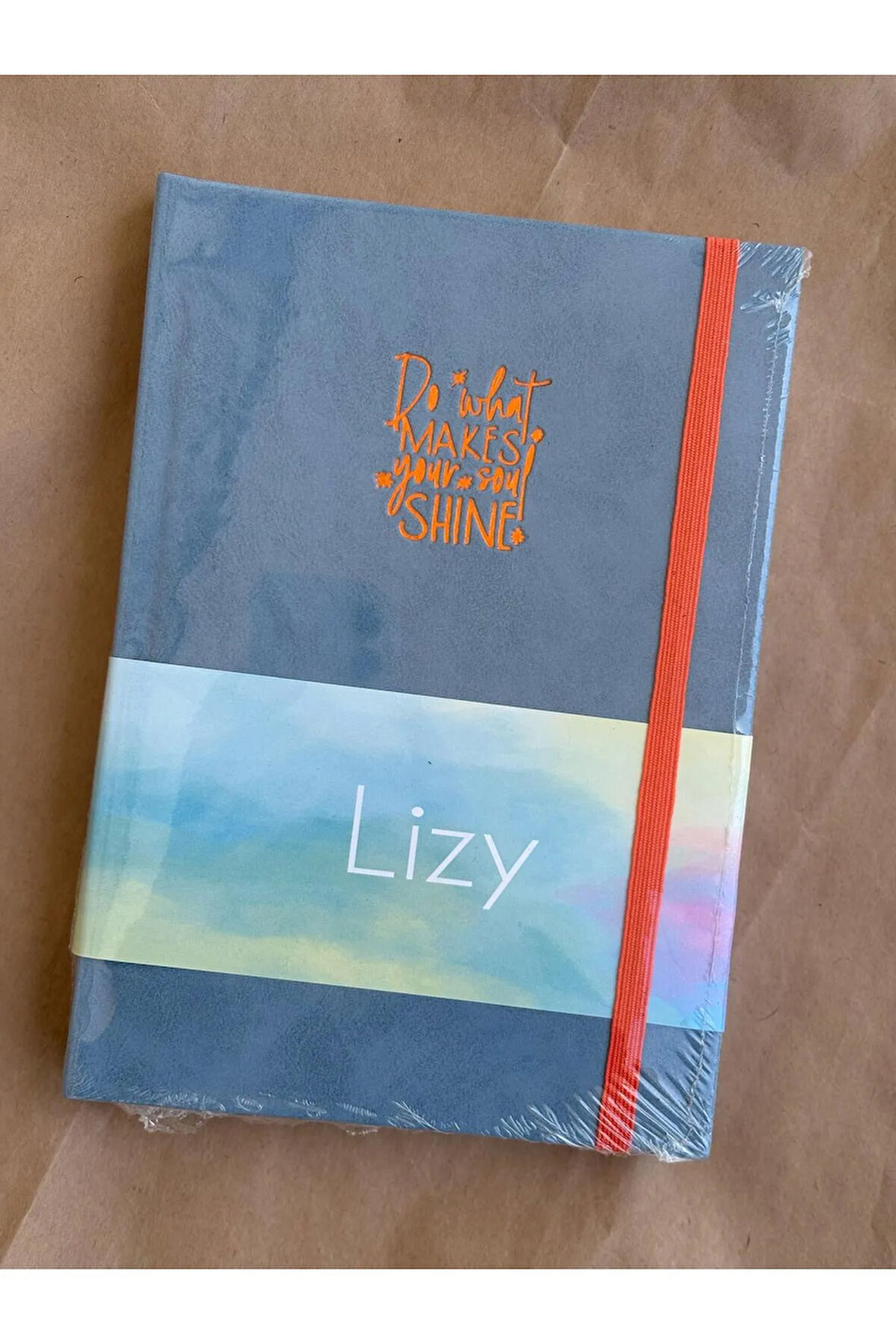 Atakids Lizy Mottolu Suni Deri Velur Kapak Çizgili Defter 14x20 cm, 168 Sayfa