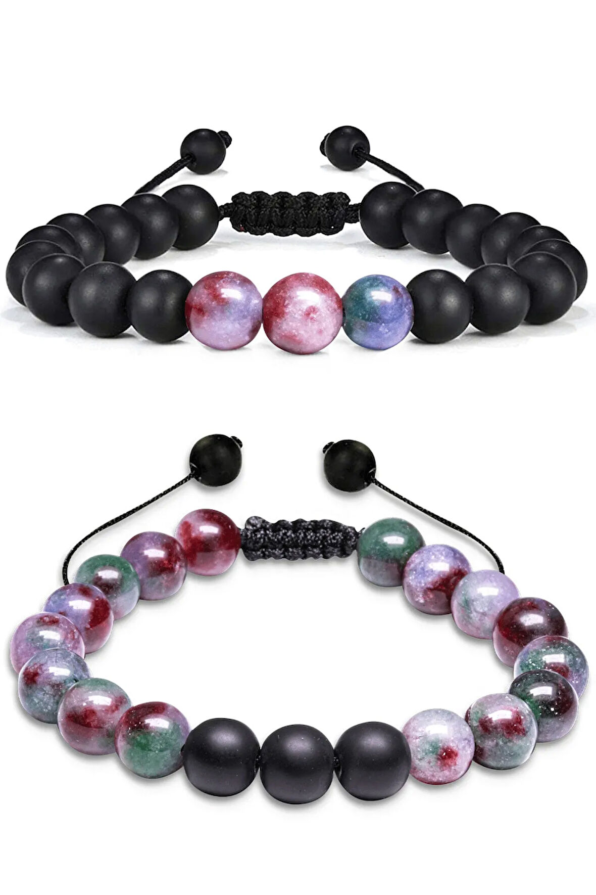 Sertifikalı Makrome Kırmızı Yeşil Kuvars Doğal Taş Bileklik Seti