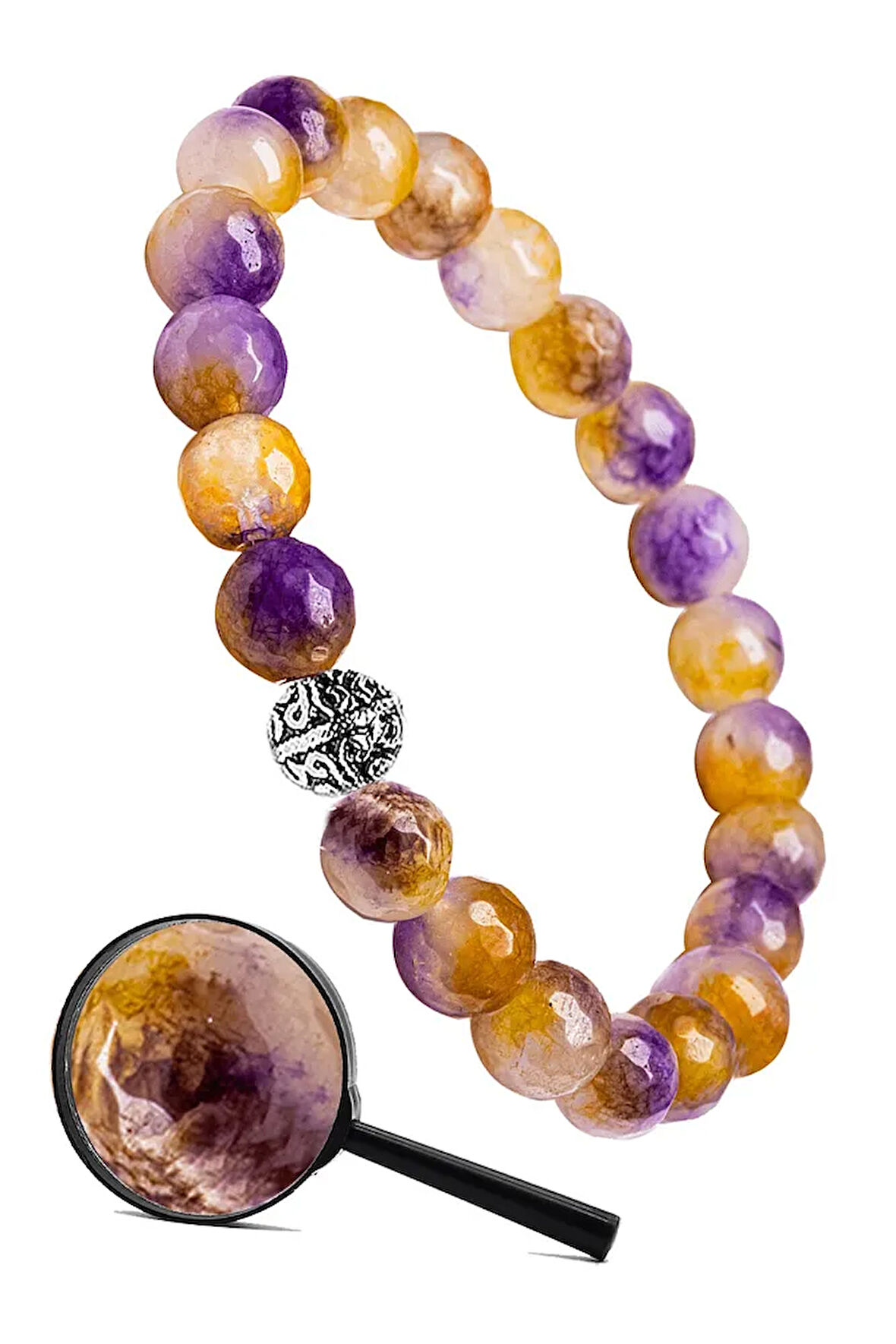 Sertifikalı Gümüş Aparatlı Fasetli Renkli Kuvars Taşı Doğal Taş Bileklik