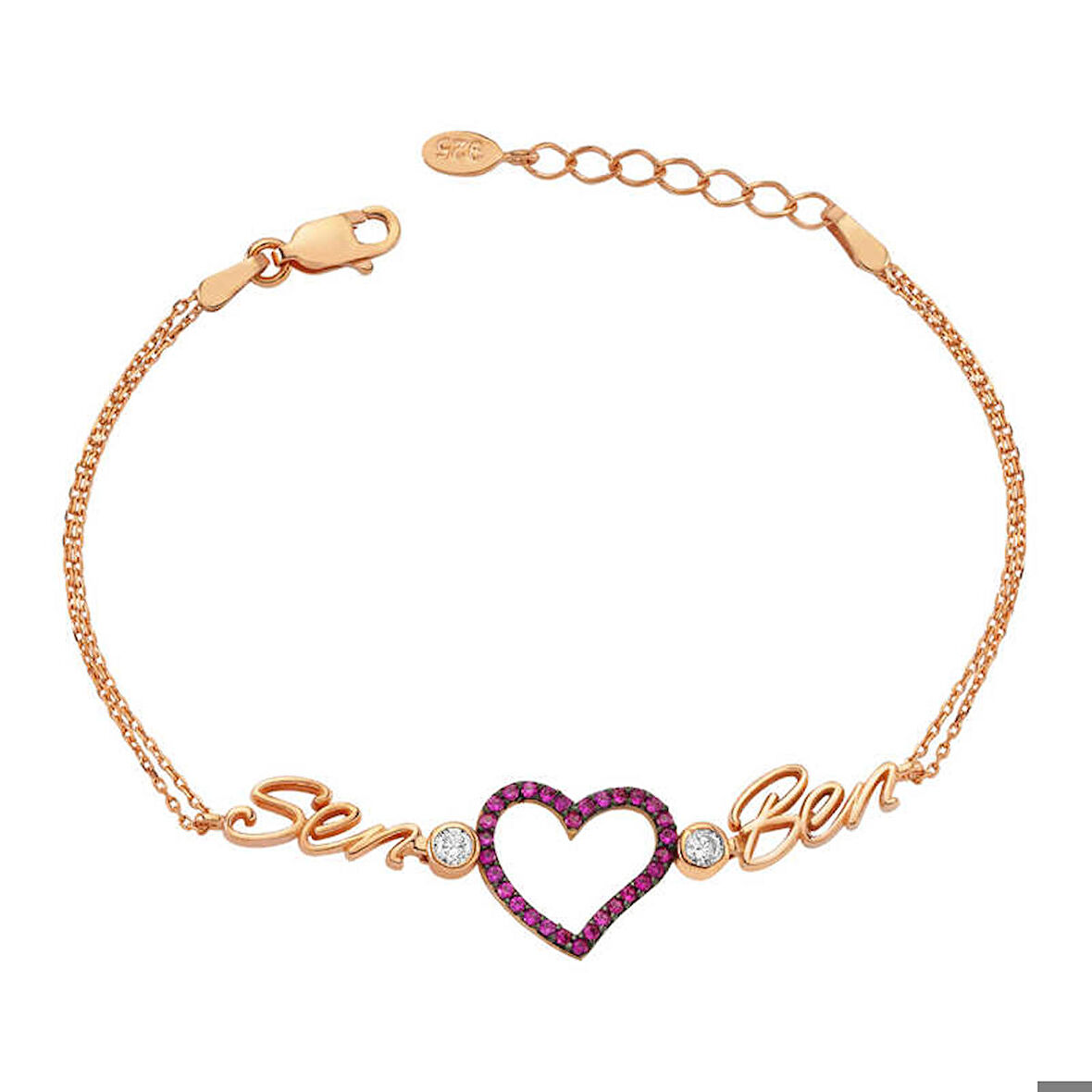 Gümüş Rose Kalpli Sen Ben Kadın Bileklik