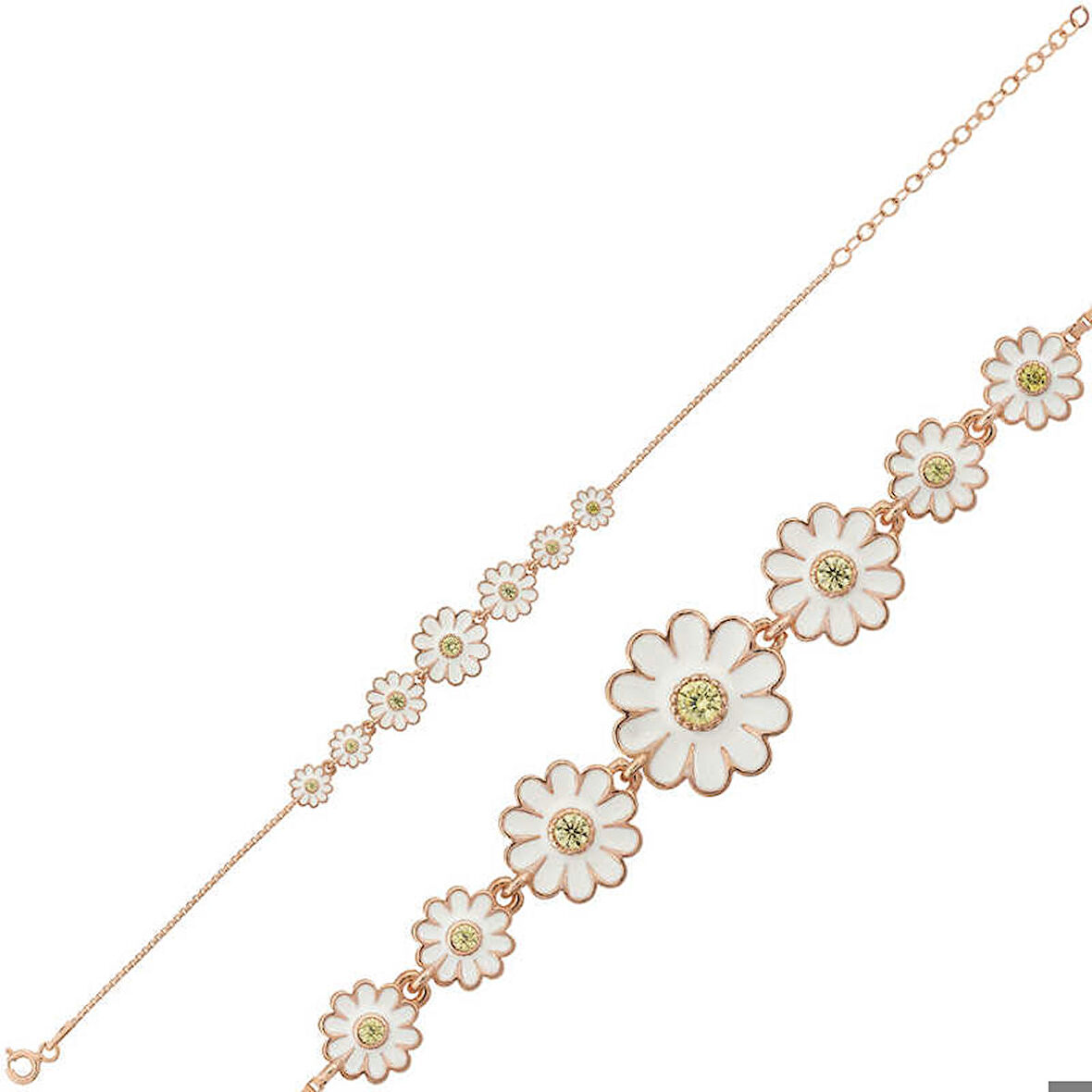 Gümüş Rose Sıralı Papatya Kadın Bileklik