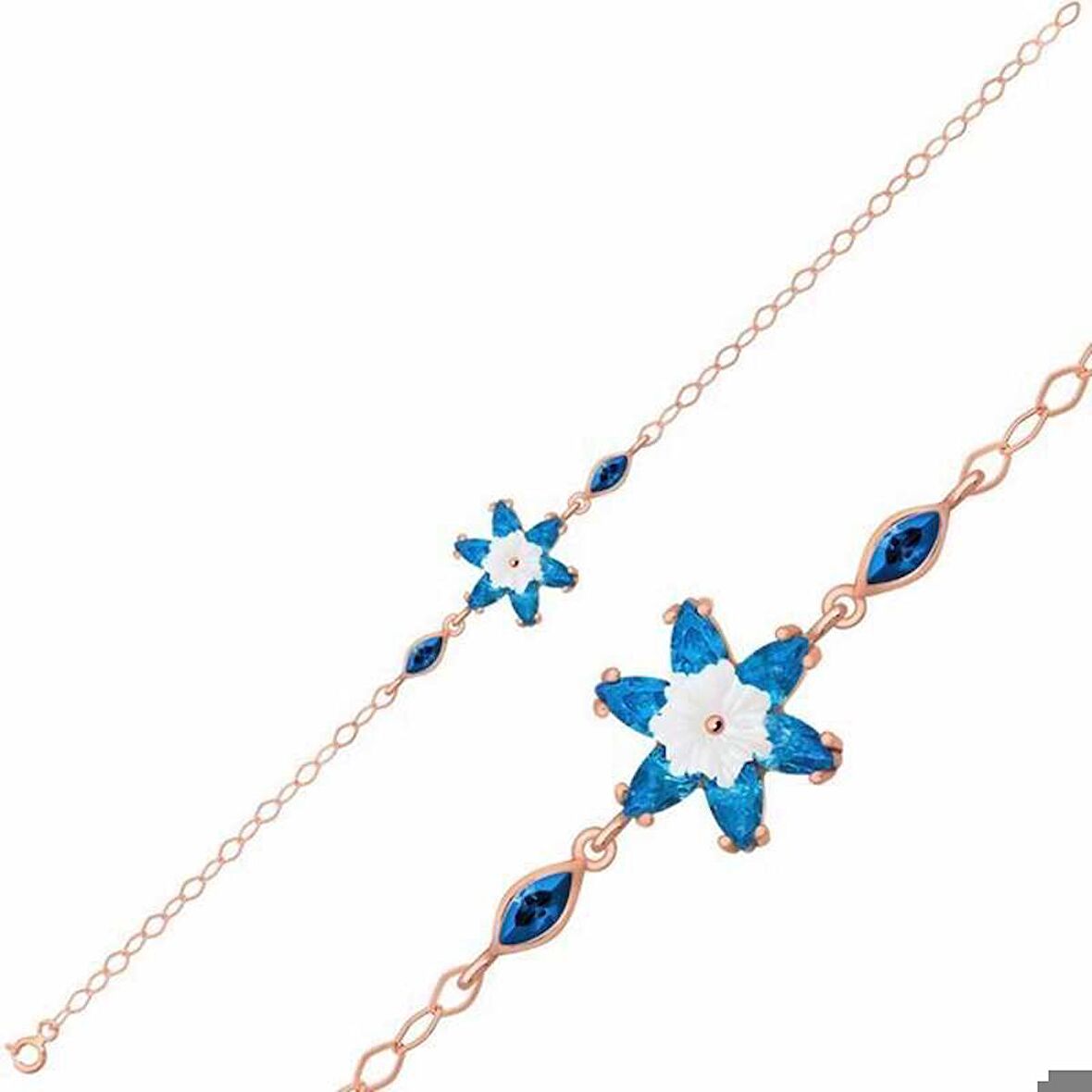 Gümüş Rose Mavi Lotus Çiçeği Bileklik