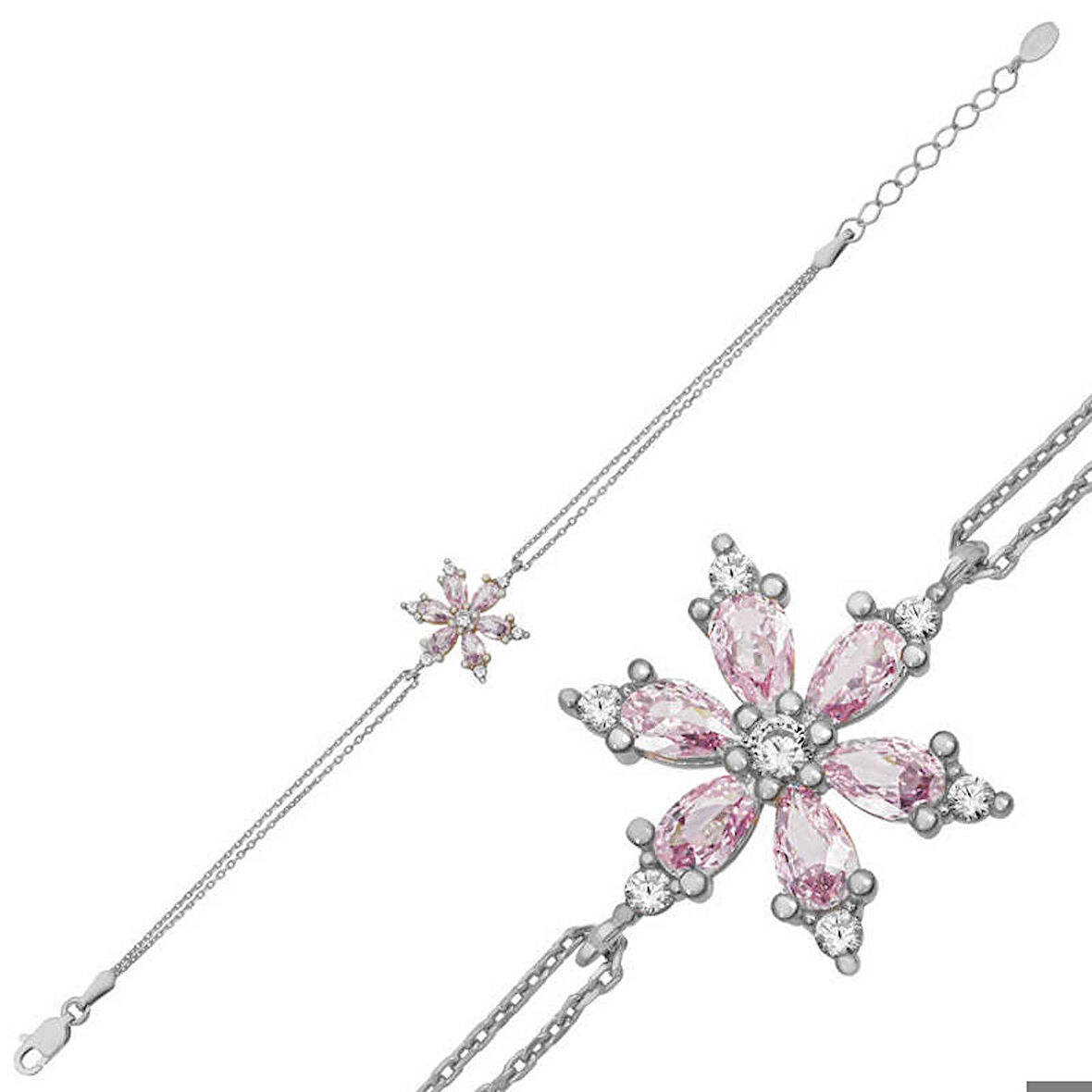 Gümüş Pembe Lotus Çiçeği Kadın Bileklik