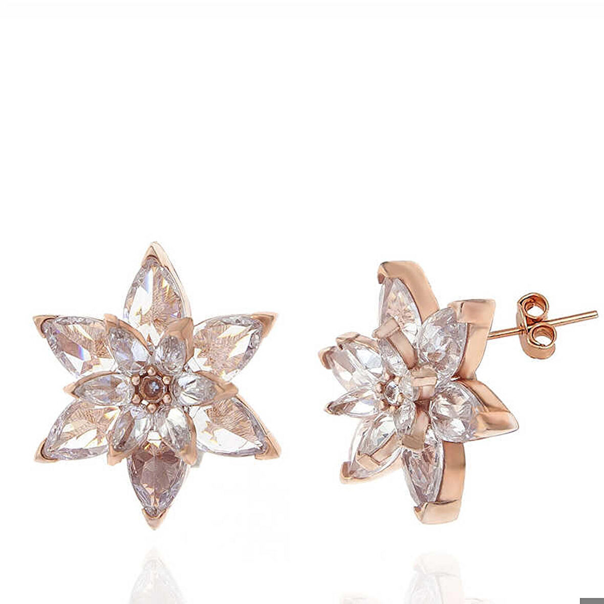 Gümüş Rose Beyaz Lotus Çiçeği Çivili Kadın Küpe