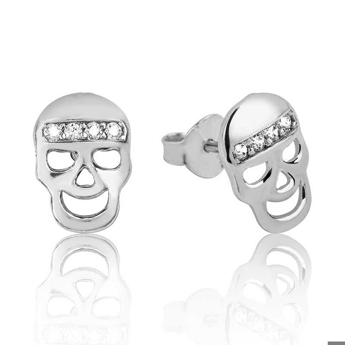 Gümüş Kuru Kafa Çivili Küpe