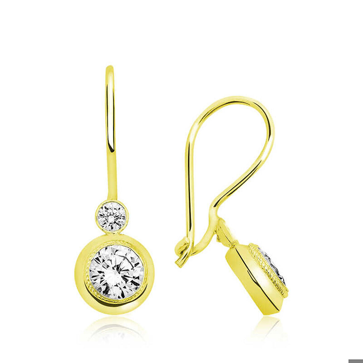 ​Gümüş Gold Sallantılı Tek Taş Küpe