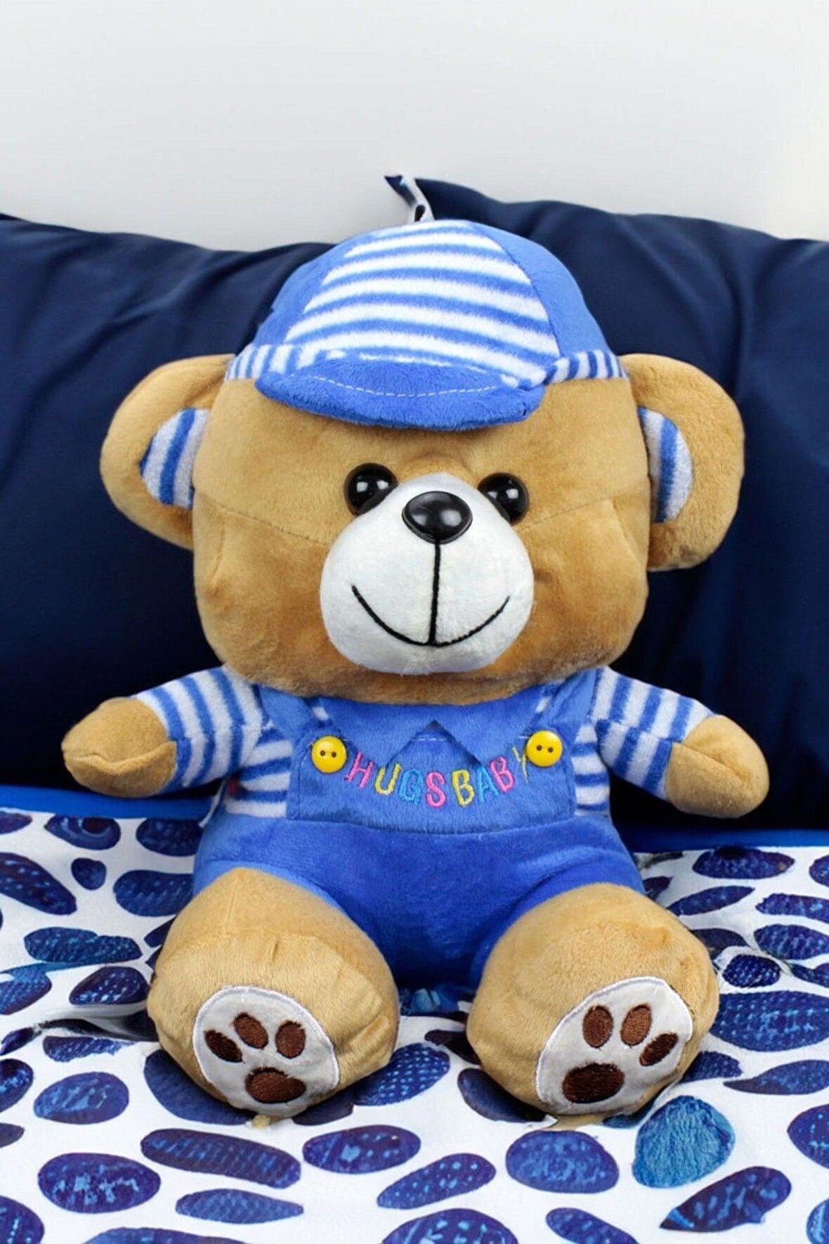 Hugs Baby Ayıcık Peluş Büyük Boy 38 cm Mavi Elbiseli Peluş Ayıcık Peluş Büyük Boy 38 cm