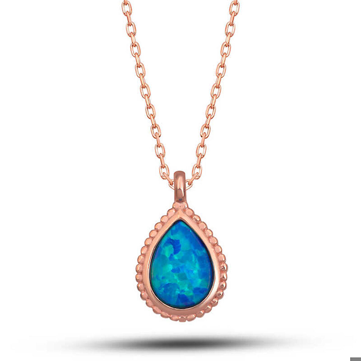 Gümüş Rose Damla Mavi Opal Taşlı Kadın Kolye