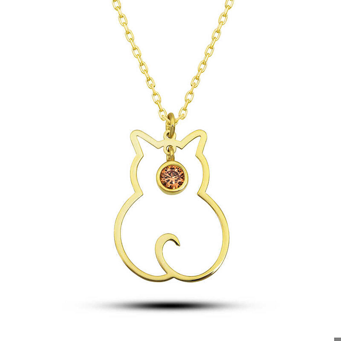 Gümüş Kasım Ayı Doğum Taşı Kedi Kadın Kolye