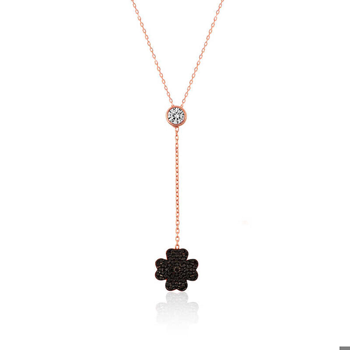 Gümüş Siyah Yonca Kadın Kolye