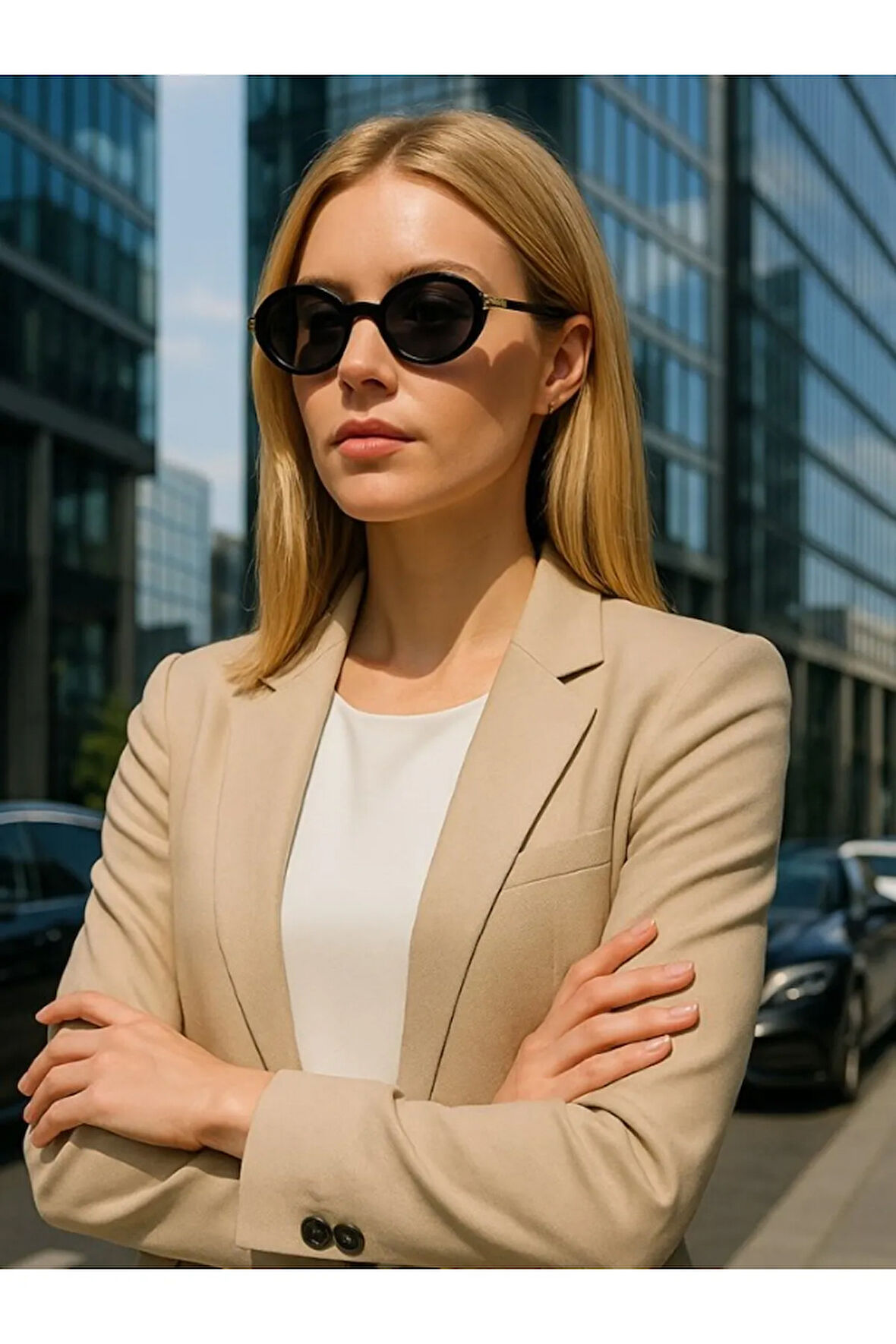 Siyah Çerçeve Gold Sap Detaylı Güneş Gözlüğü Eliza Kadın Siyah UV 400 Korumalı CE Sertifikalı Gözlük