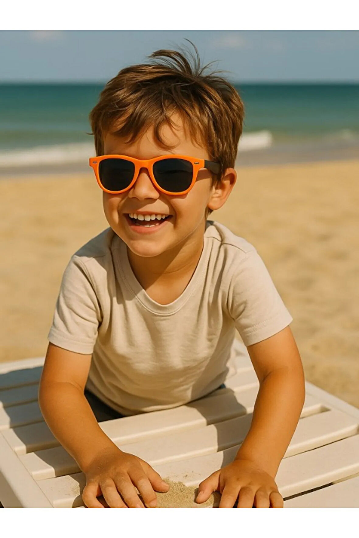 Sevimli Çocuk Çift Renk Turuncu Siyah Kids Güneş Gözlüğü Çerçeve UV 400 Korumalı CE Belgeli