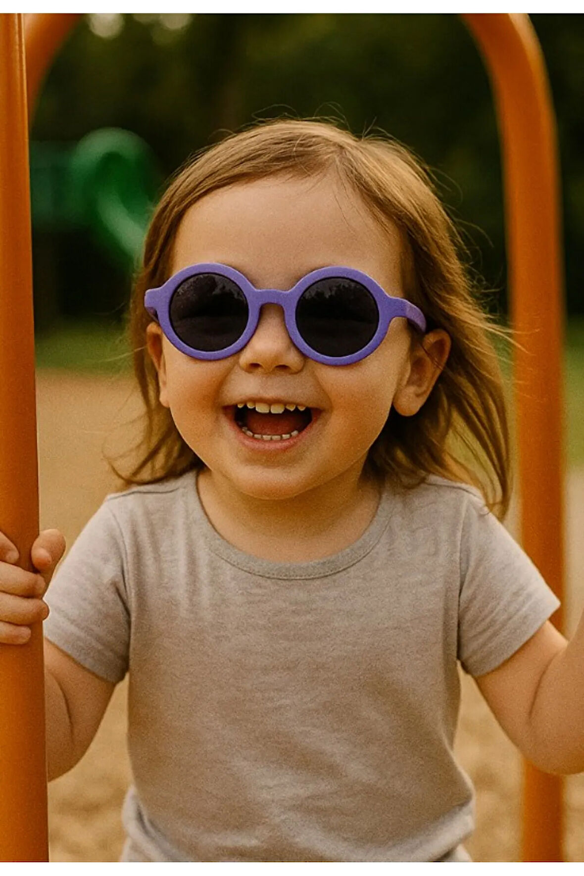 Sevimli Çocuk Güneş Gözlüğü Mor Yuvarlak Çerçeve UV 400 Korumalı CE Belgeli Kids Çocuk Güneş Gözlüğü