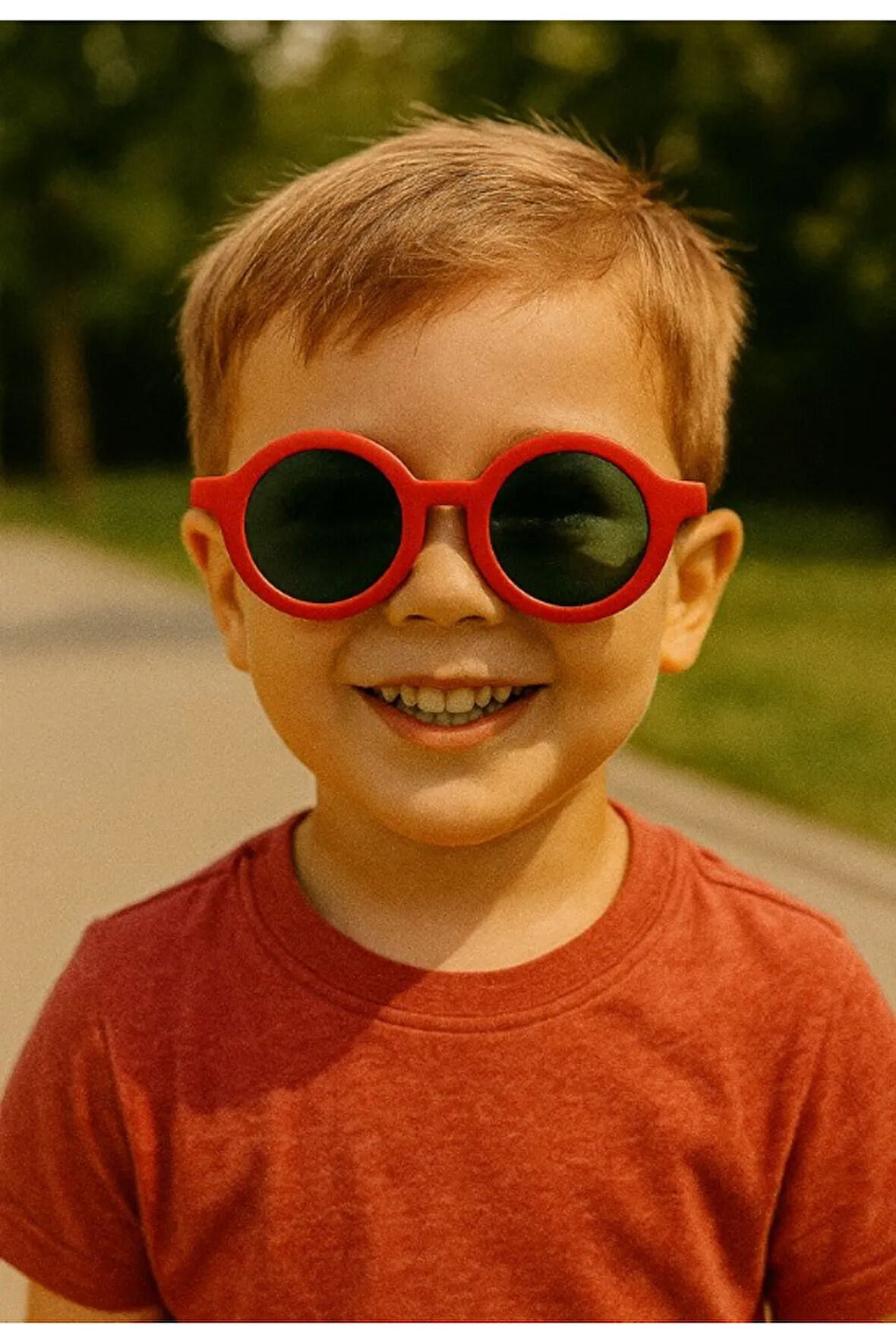 Sevimli Çocuk Güneş Gözlüğü Kırmızı Yuvarlak Çerçeve UV 400 Korumalı CE Belgeli Çocuk Güneş Gözlüğü