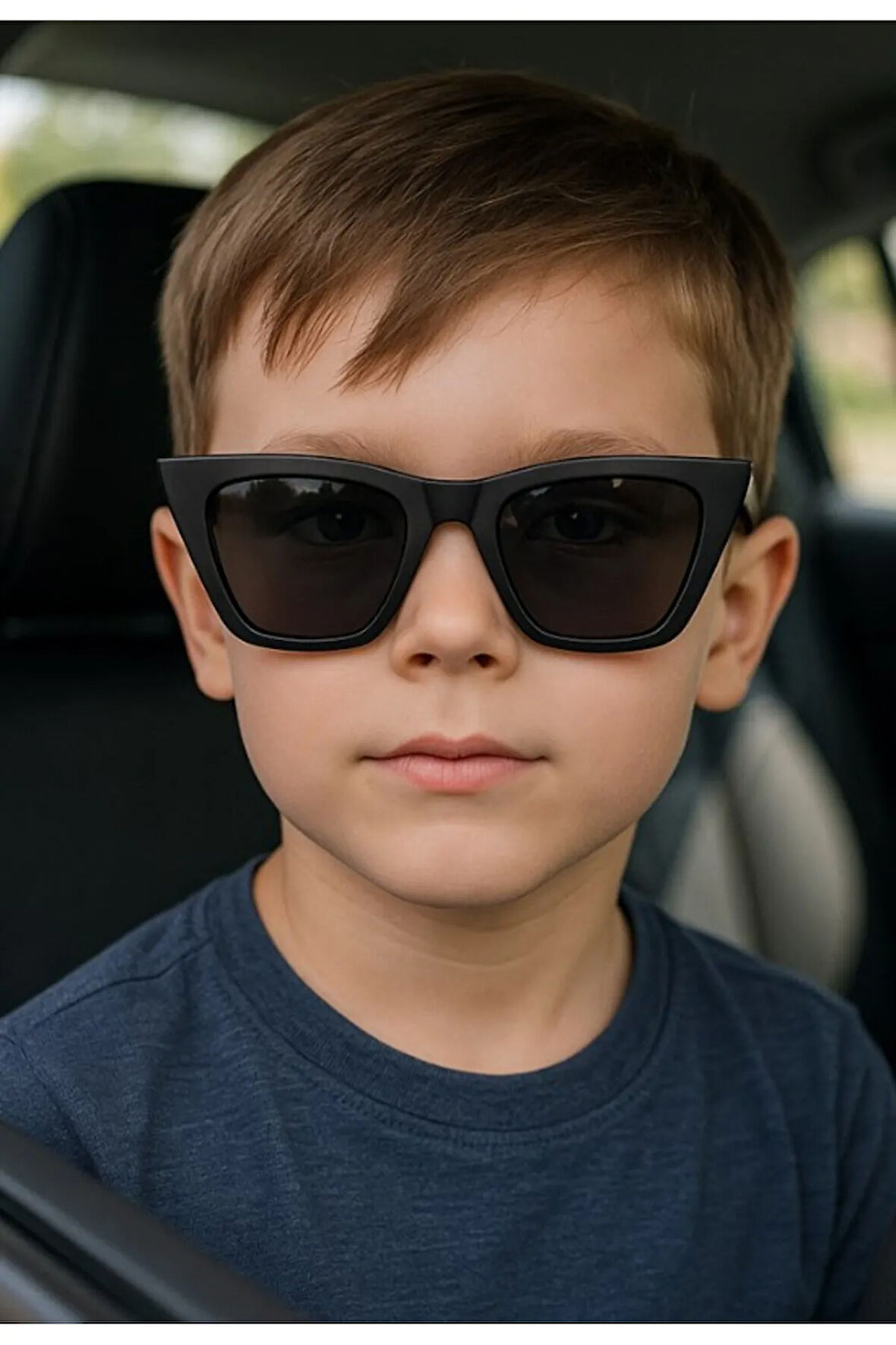 Sevimli Çocuk Güneş Gözlüğü Siyah Çekik Çerçeve UV 400 Korumalı CE Belgeli Kids Çocuk Güneş Gözlüğü