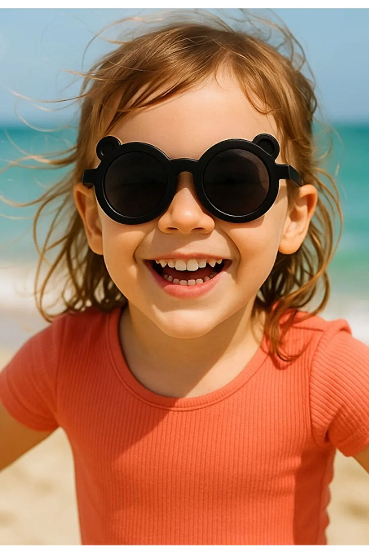 Sevimli Çocuk Güneş Gözlüğü Siyah Ayıcık Çerçeve UV 400 Korumalı CE Belgeli Kids Çocuk Güneş Gözlüğü