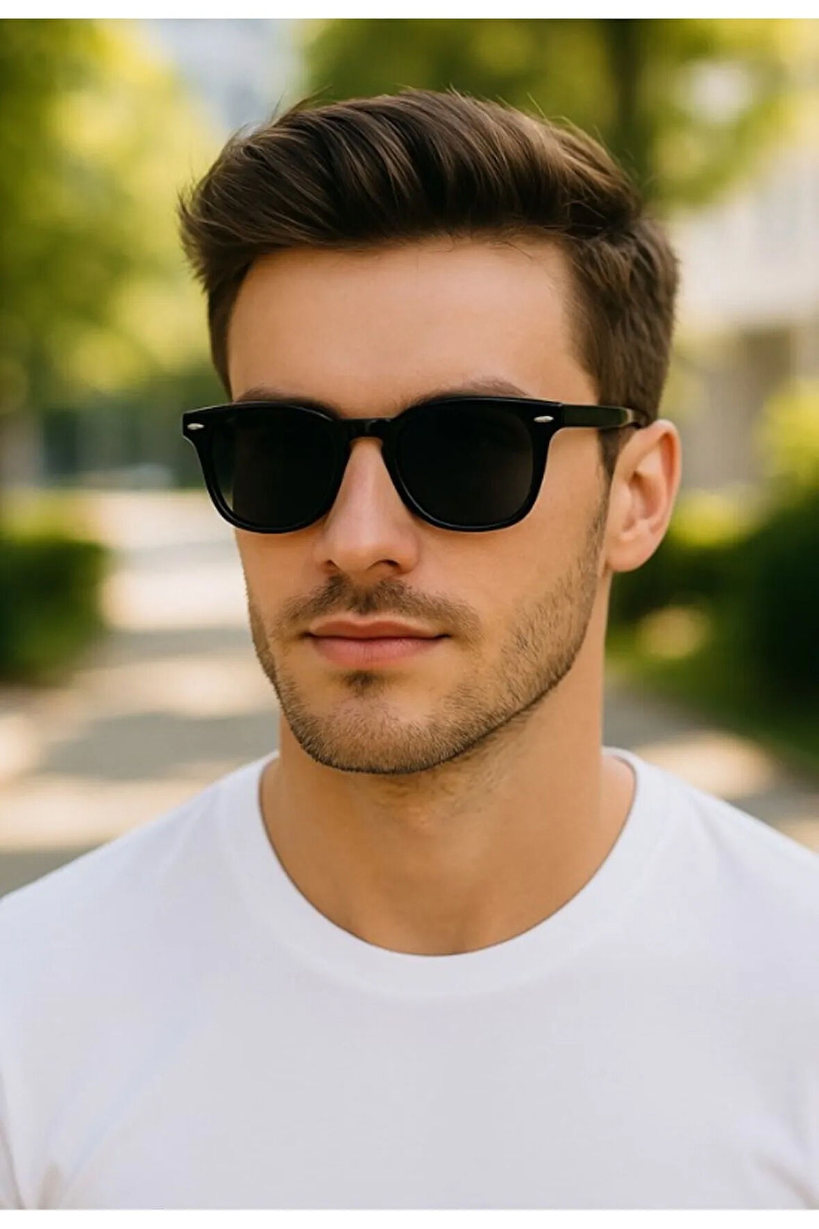 Düz Sade Tasarımlı Stil Güneş Gözlüğü Siyah Çerçeve UV 400 Korumalı Güneş Gözlüğü