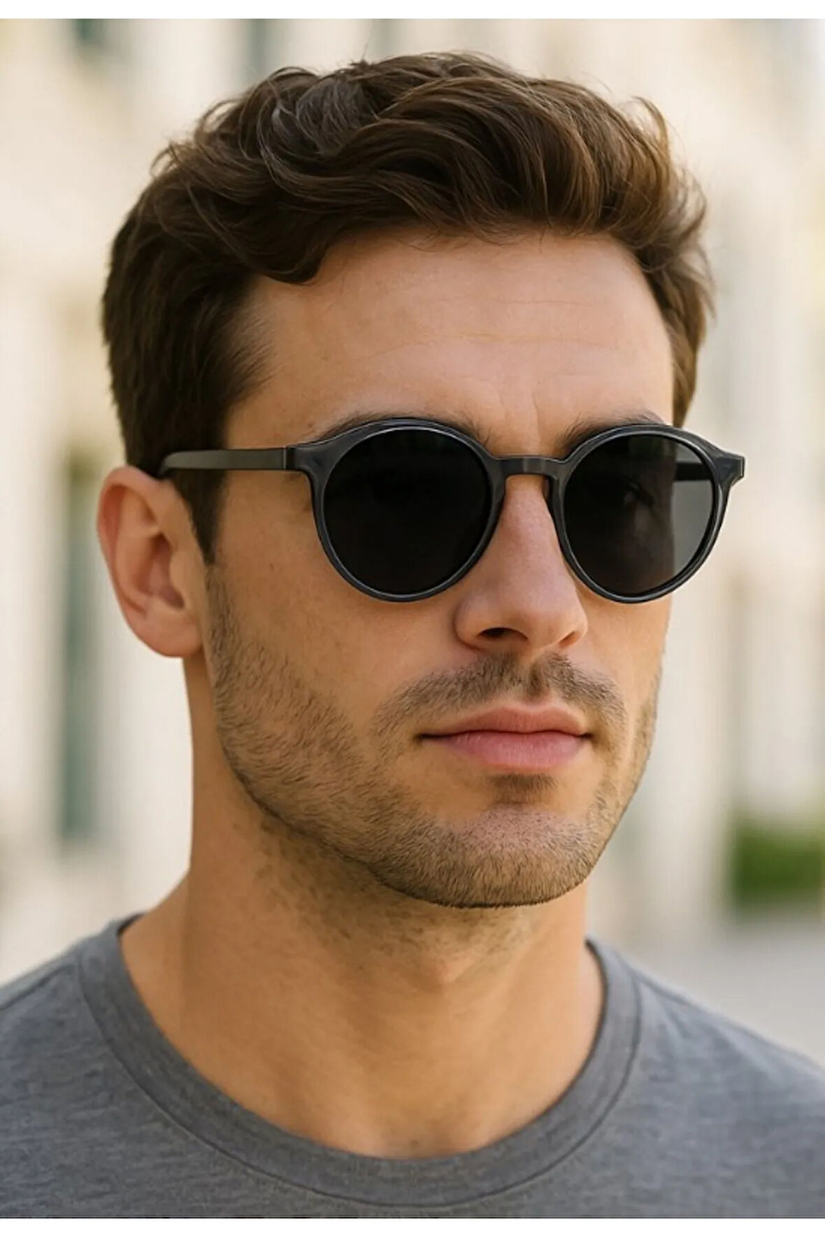 Düz Sade Tasarımlı Stil Güneş Gözlüğü Şeffaf Gri Çerçeve UV 400 Korumalı Güneş Gözlüğü